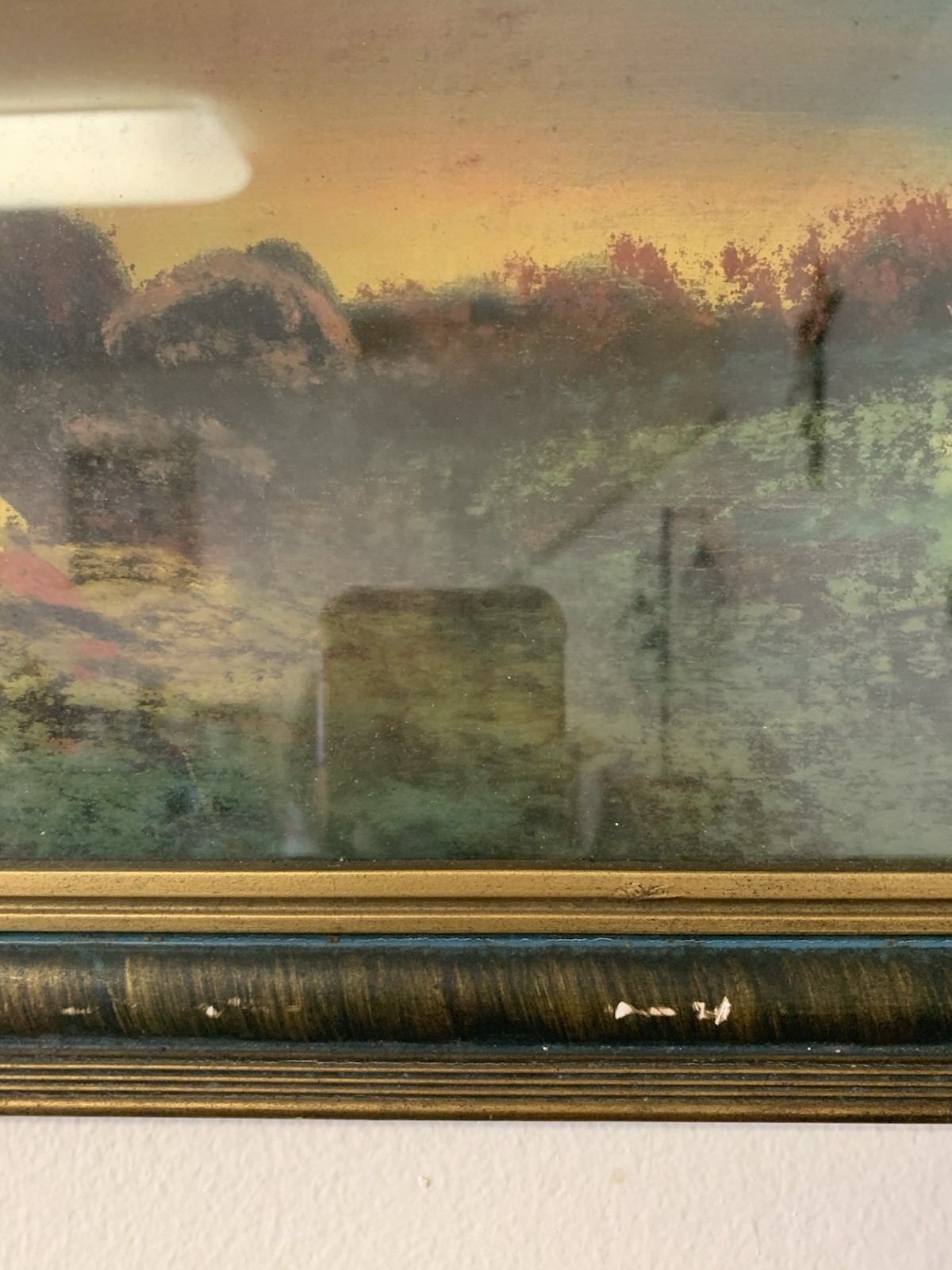 Antique Original Pastel Painting On Cardboard Landscape Mountain Lake Signed