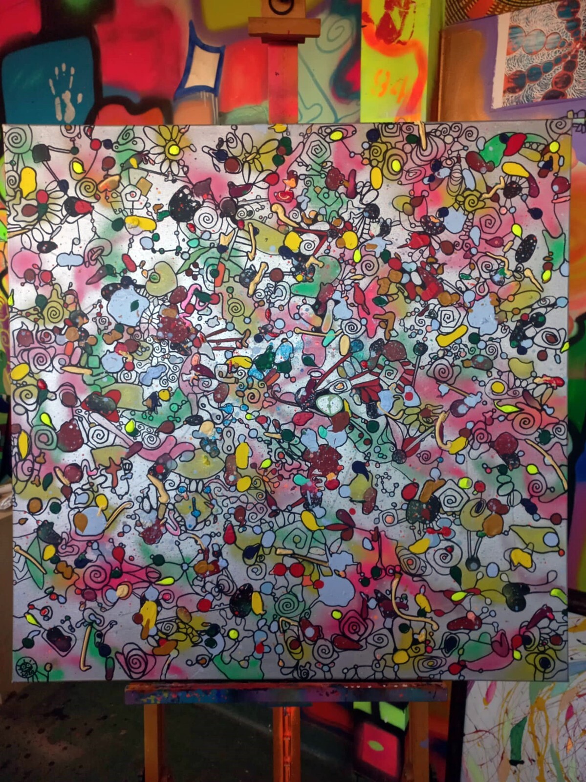 Large 39×39 in Original Hand painted 3D Stretched Canvas Abstract UV Active