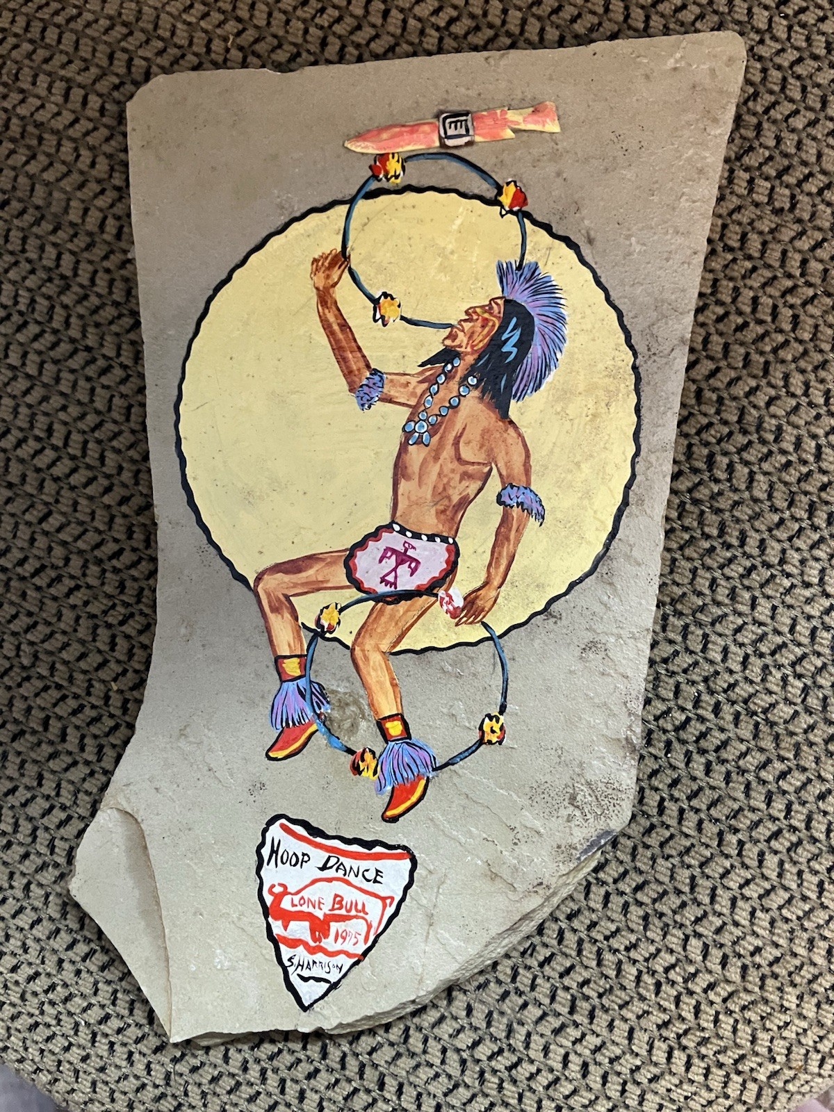 Moon Dance Vtg Native American Painting Slate Lone Bull Stanley Harrison 1975