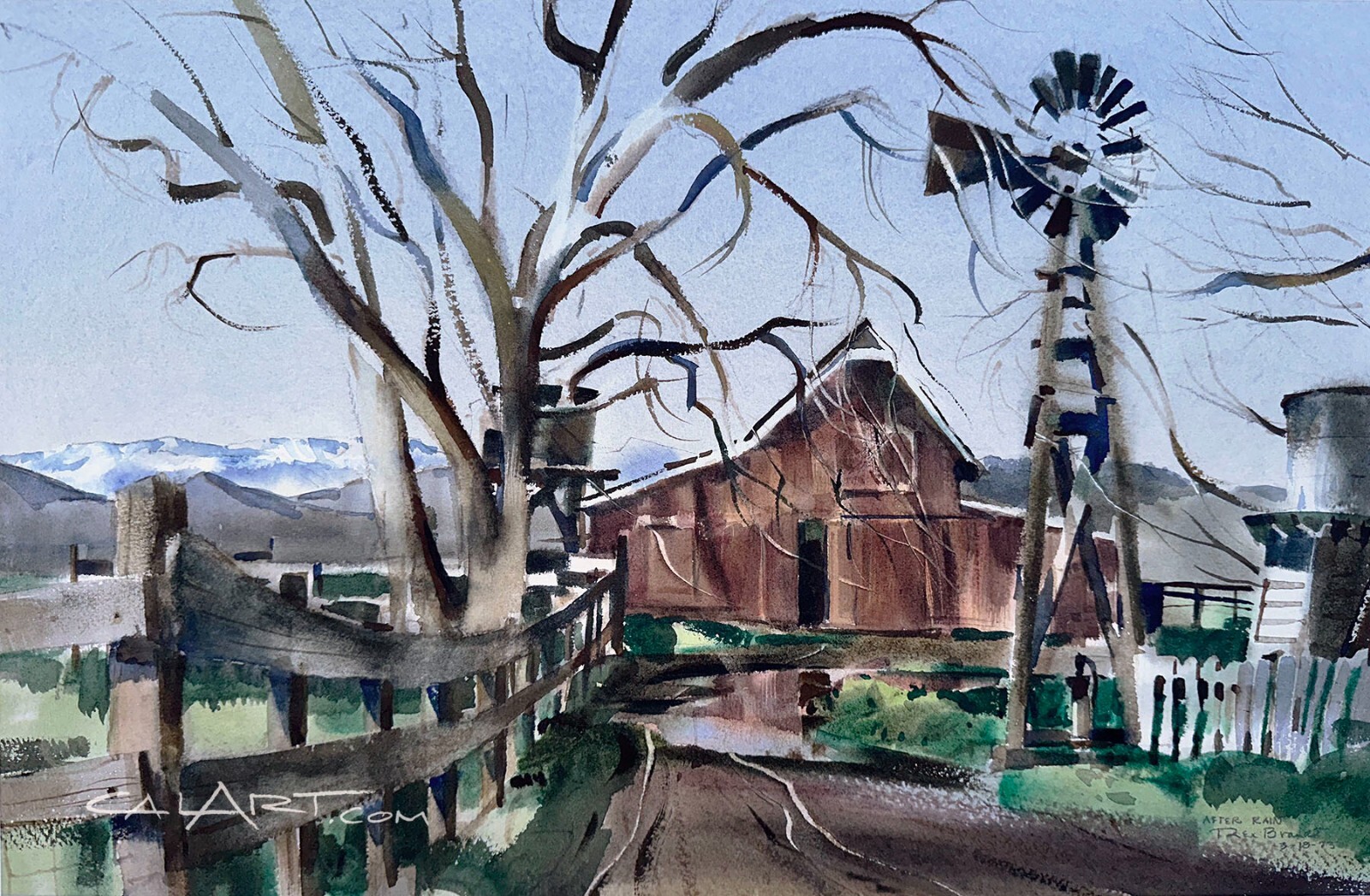 VINTAGE REX BRANDT CaLiFoRnia Farm Scene Painting – LISTED IMPORTANT REGIONALIST