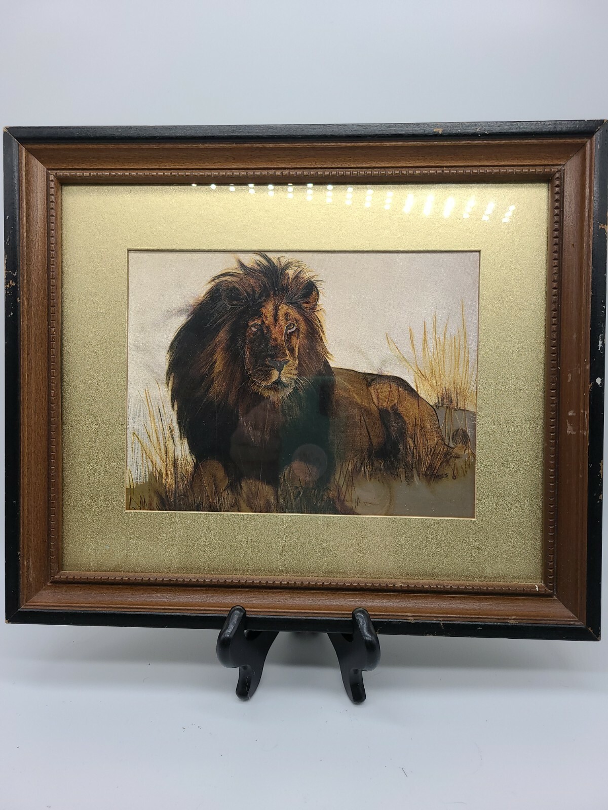 VINTAGE CAROLE HOSS «Pride Leader» LION GOLD FOIL ART EMBOSSED 10X12