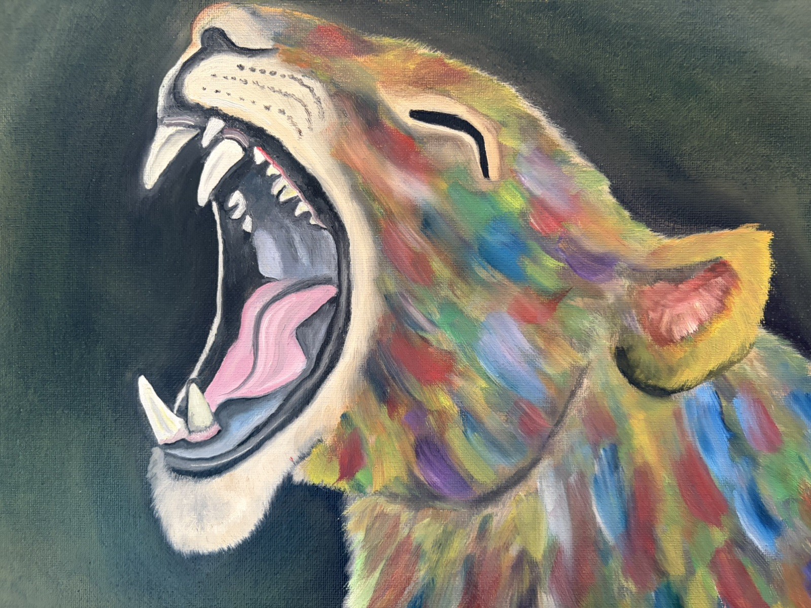 Original oil painting 11 x 14 inches ferocious wildcat cougar in abstract style