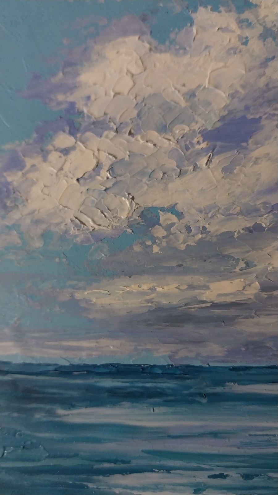 Framed Calm Cloud Art Mini Seascape Cloud Over Sea 4×6″ Original Oil Painting