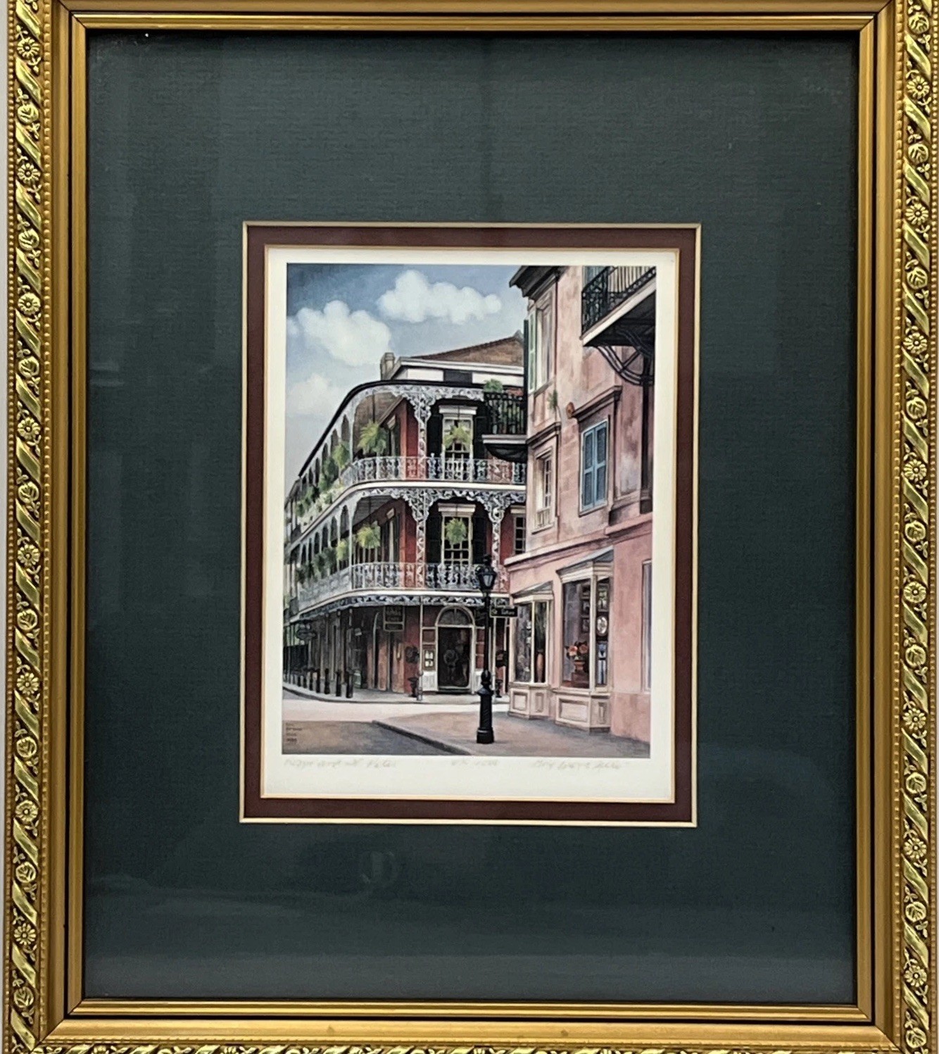 GAIL BRYANT FILLE NEW ORLEANS ROYAL ST.PETER SIGNED FRAMED WATERCOLOR PAINTING