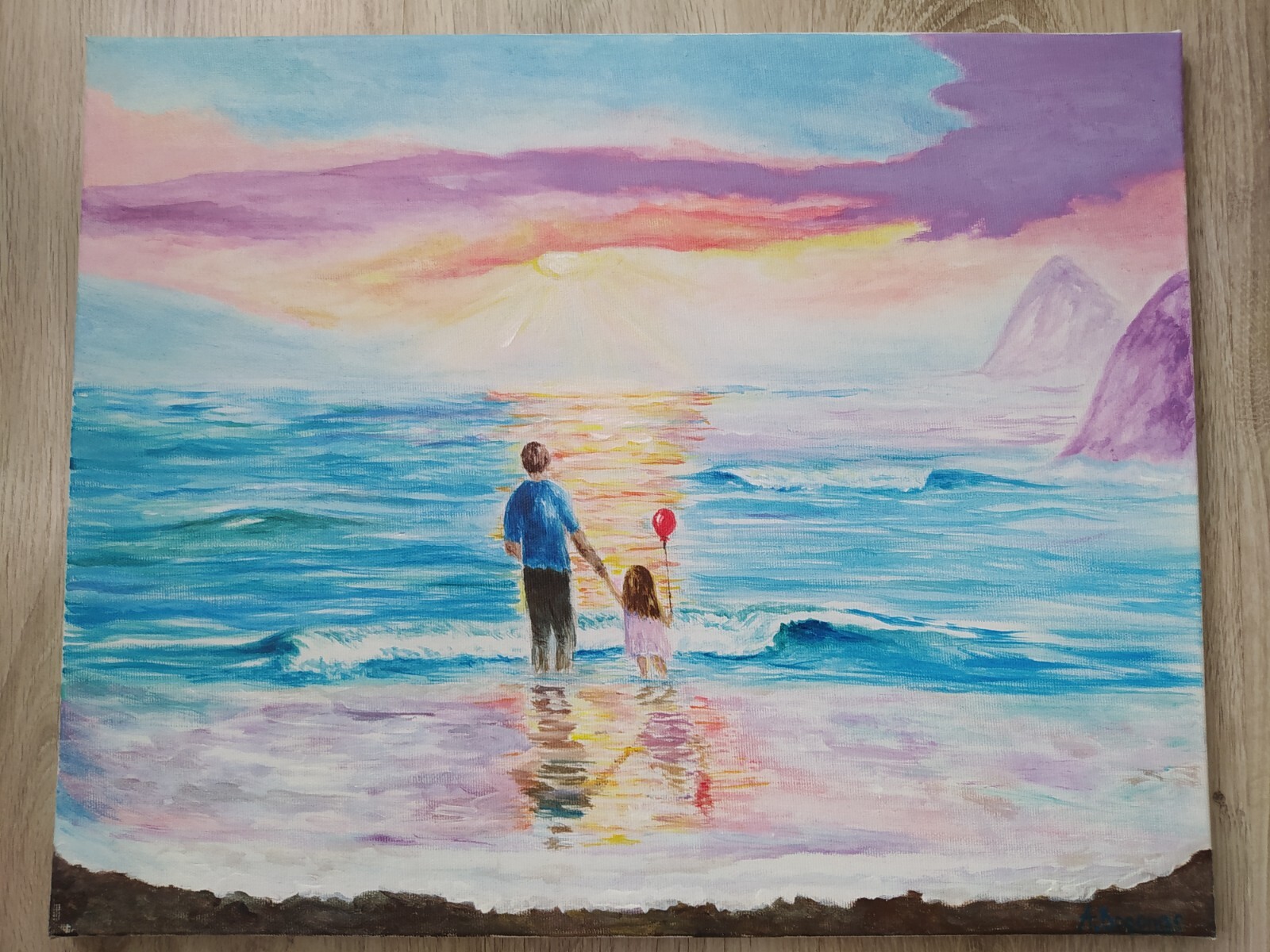 Original acrylic painting UKRAINE Happy Moments 40 x 50cm Landscape Family Ocean