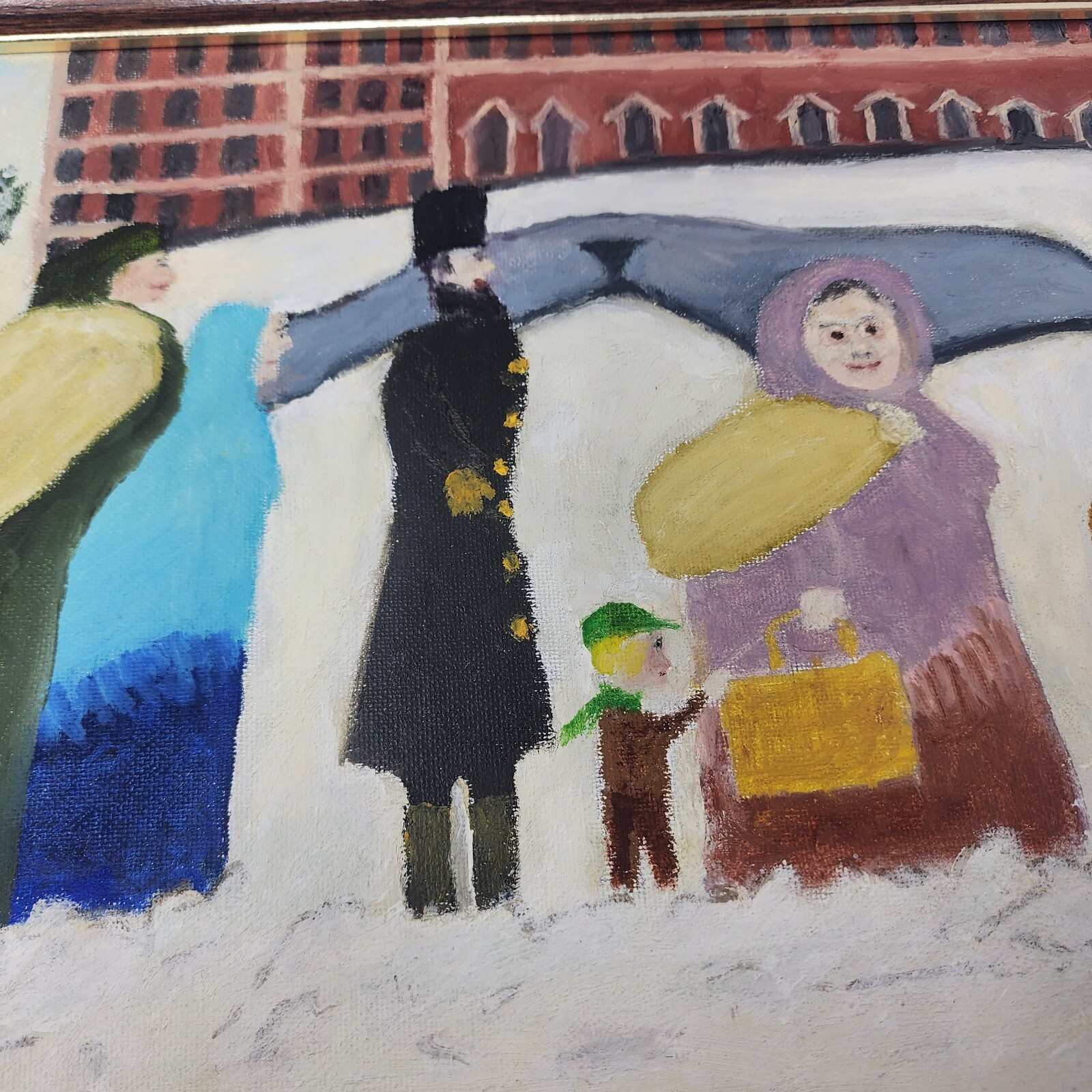 Original Acrylic Painting Primitive ‘The Immigrants’ Wintertime Ohio Artist 1973