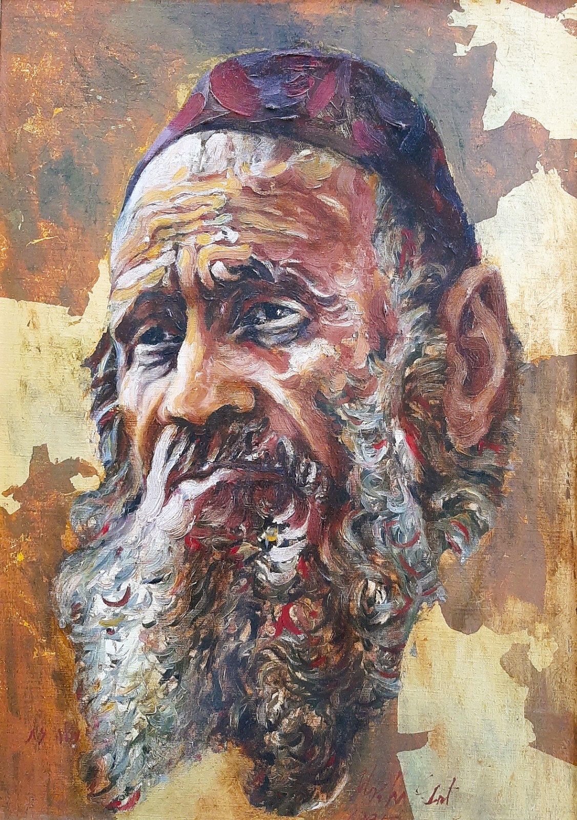 MOSHE GAT (1935-) , Oil on Canvas, A Portrait of an Old Man, Signed, 1995