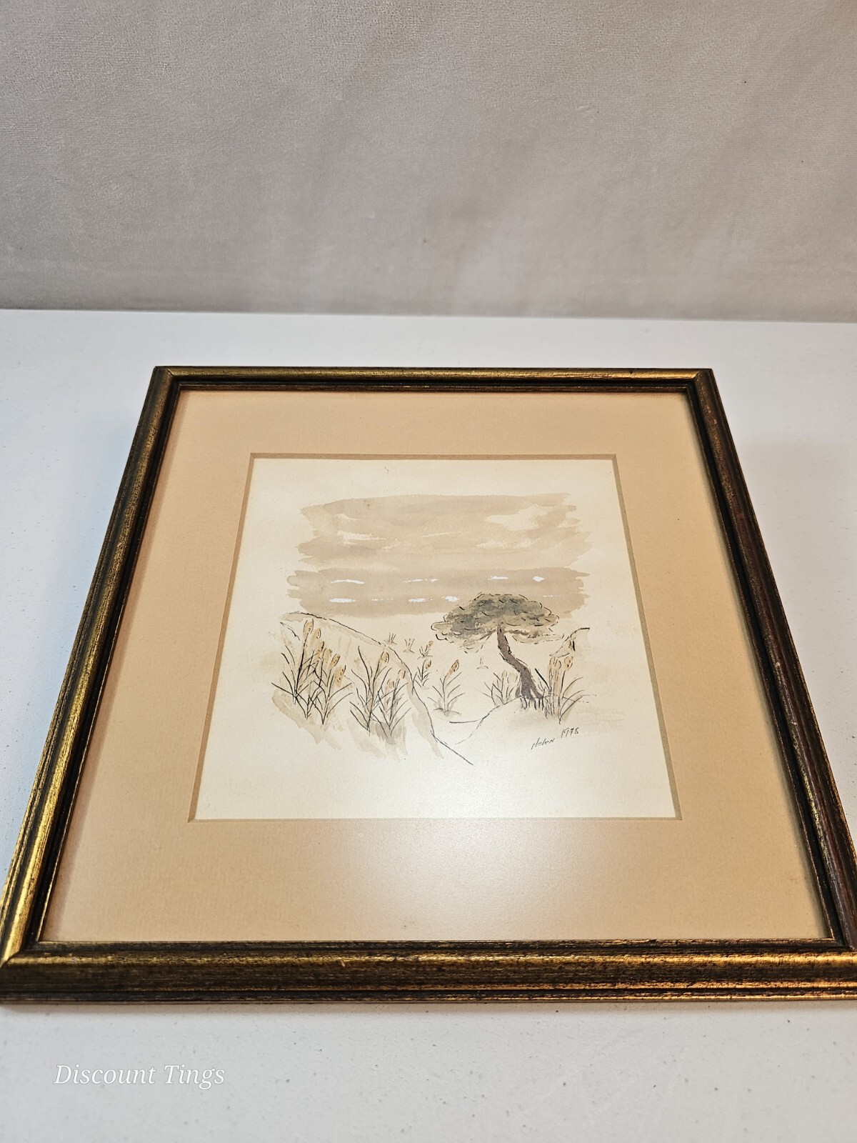 VTG Small Watercolor Signed Helen 1978 Framed Matted 9″ x 9″