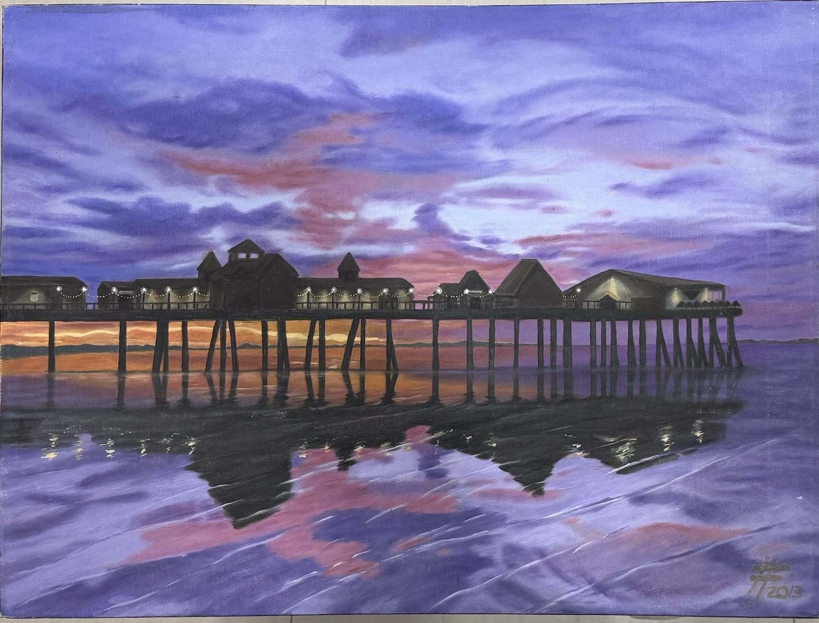 Realism Oil Painting Original Sunset On The Dock 24”x18” Unframed Signed