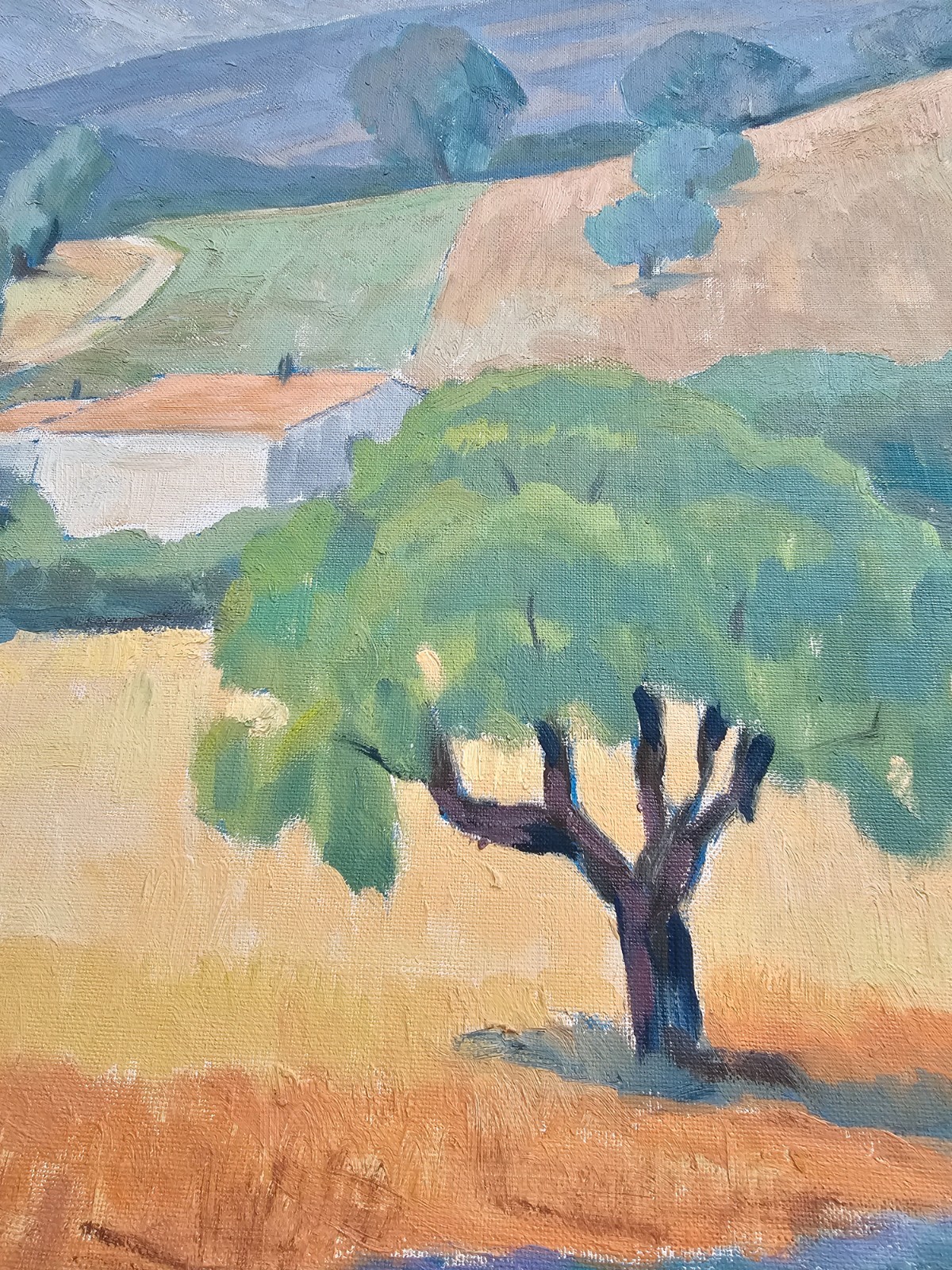 MODERNIST SCANDINAVIAN LANDSCAPE PAINTING PASTORAL HILLSIDE SCENE ITALY SIGNED