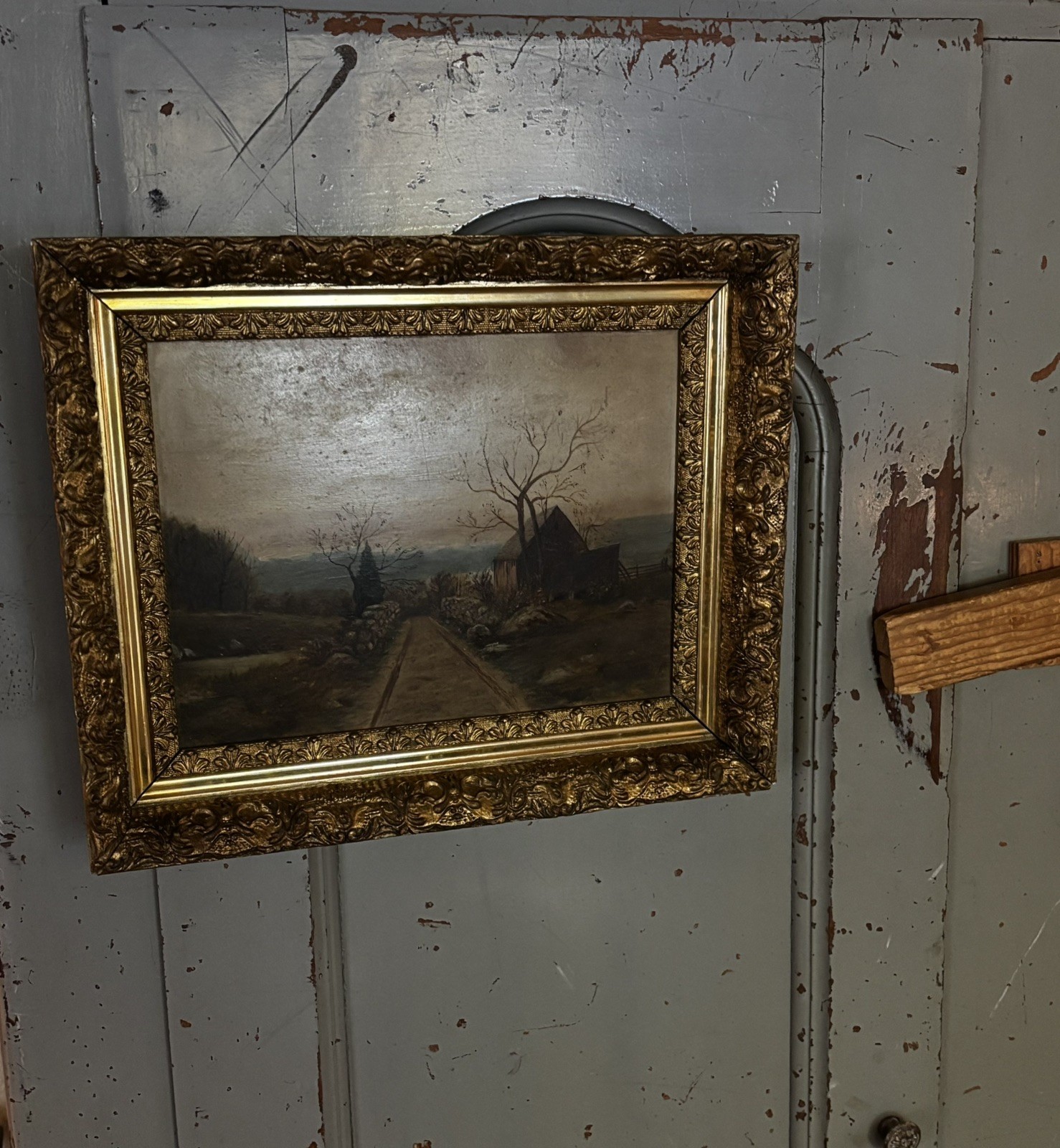 ANTIQUE 19thc Oil On Board Gilt Frame Moody 13 x 16 Landscape