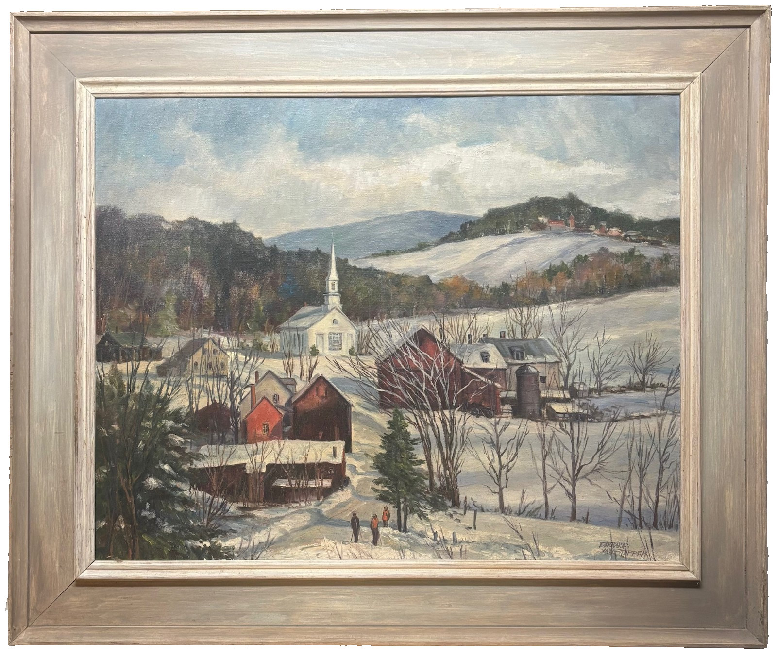 Barbara Van Stappen MT MANSFIELD Winter STOWE Village Vermont SKI SKIER PAINTING