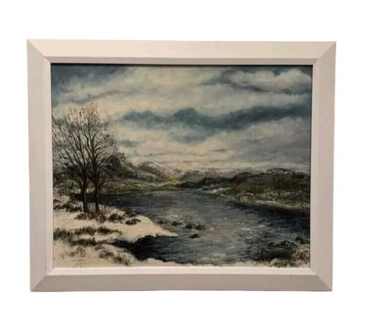 Vintage Oil Painting on Board by Jean B. Egan – Winter Landscape Scene – 20×28