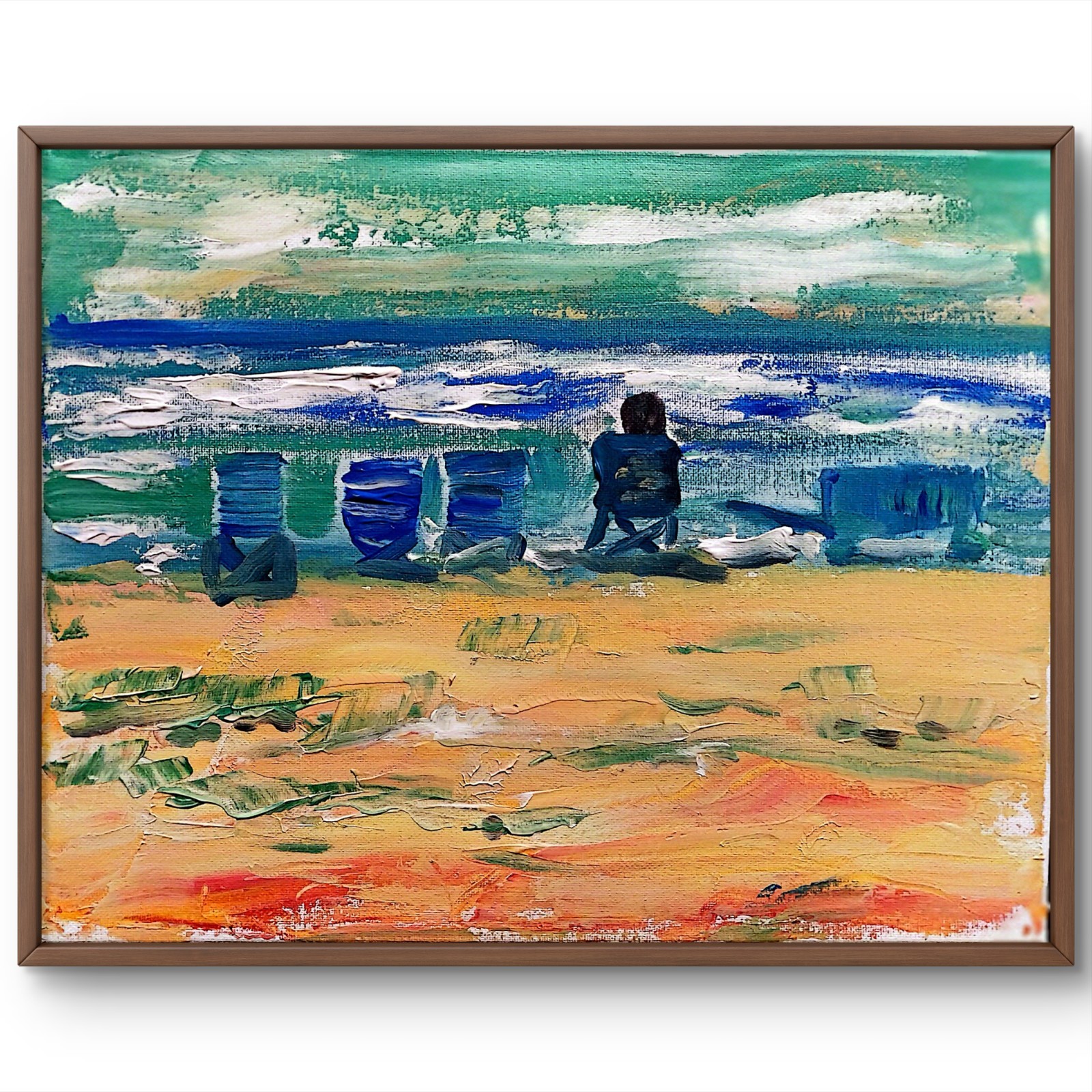 Beach Chairs Colorful Contemporary Original Signed Wall Art Acrylic 11×14 BACH