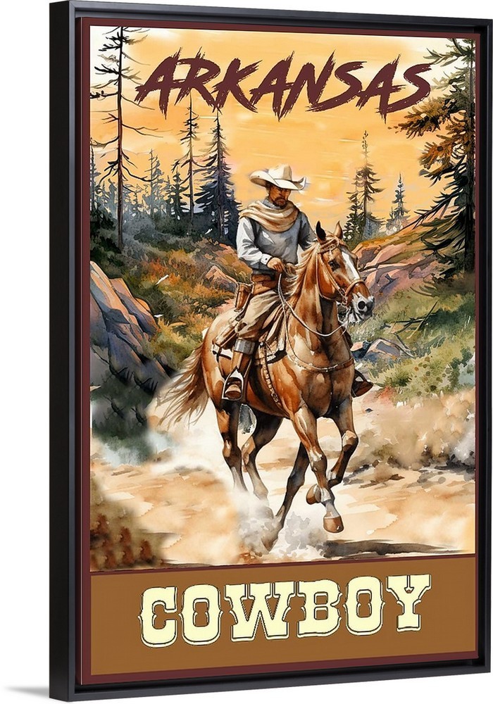 Arkansas Cowboy Travel Poster Framed Canvas Old West Cowboys Horseback