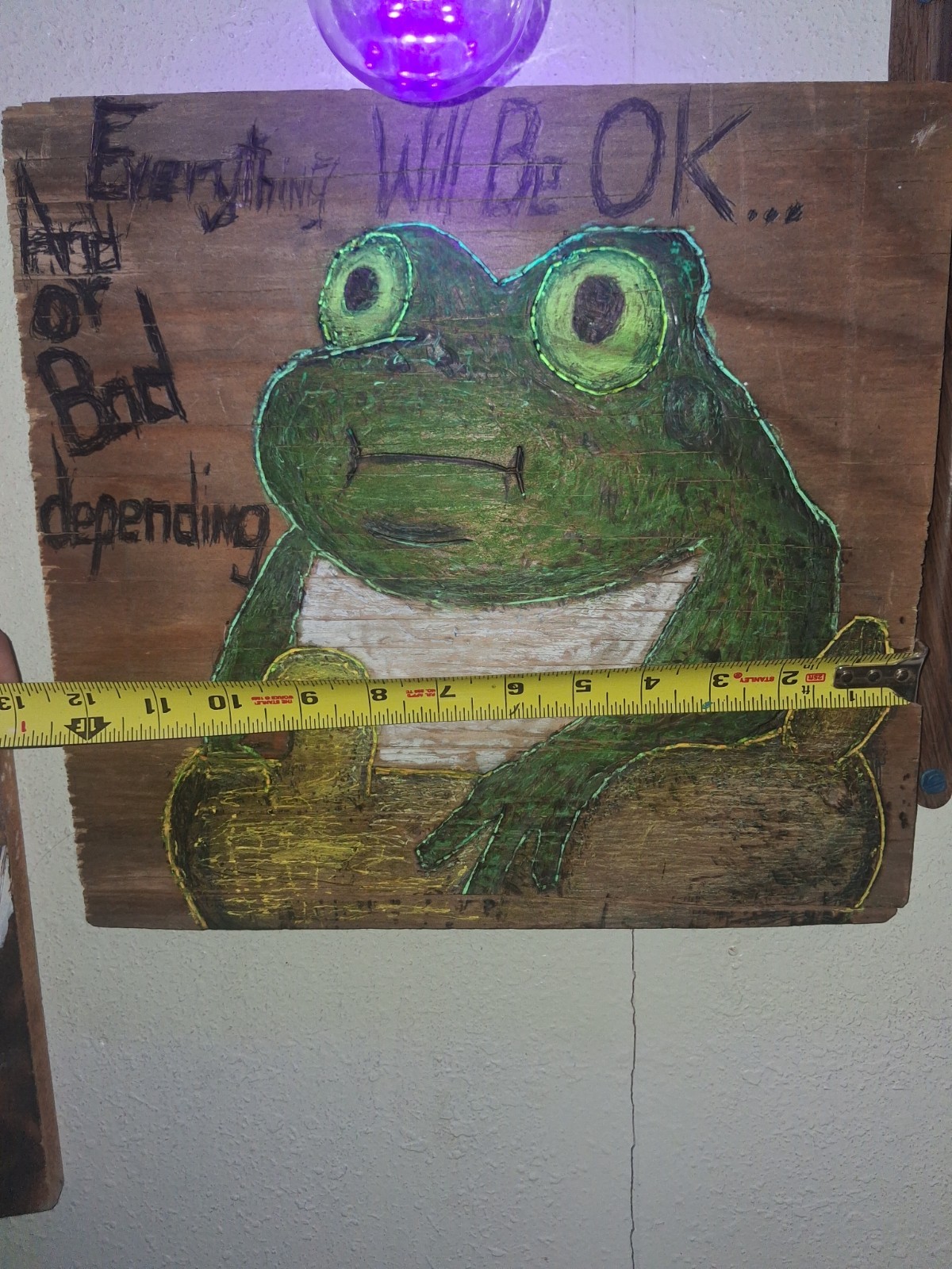 Wood Burning With Acrylic And Blacklight Reactive Highlights.