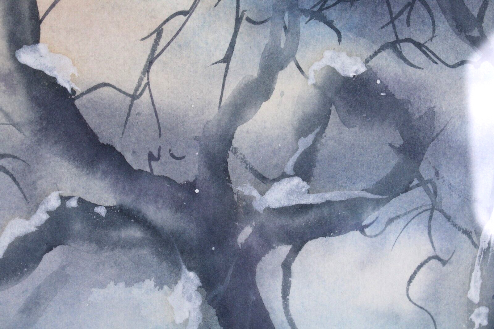 Landscape Winter Scene With Snow Watercolor Painting Signed Illegible 1984