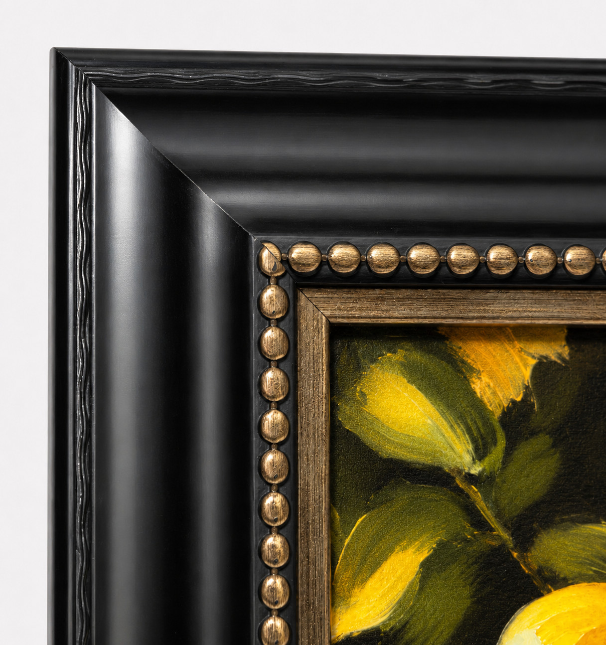 Lemon Still Life Impasto Textured Canvas Print Framed Black Gold Wall Art