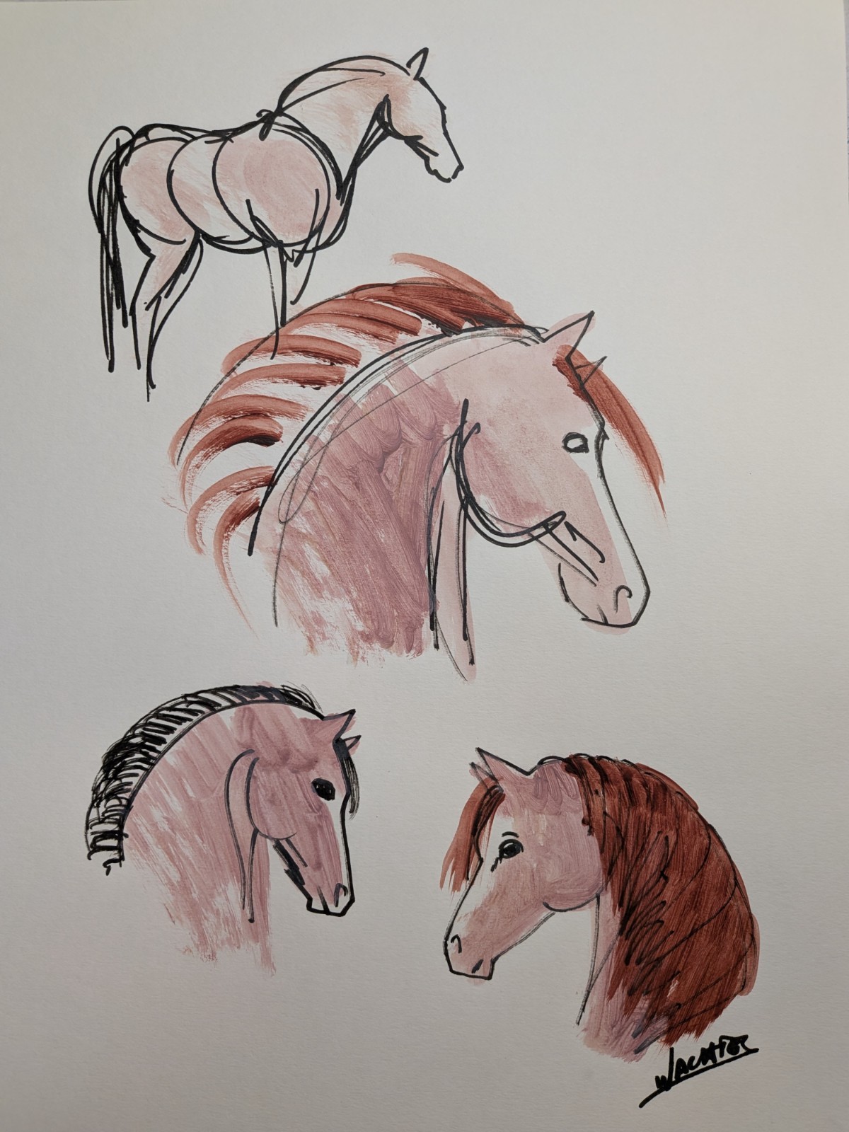 Original Horses Painting 11×14 Acrylic Paper Equine Equestrian Art Wachtel