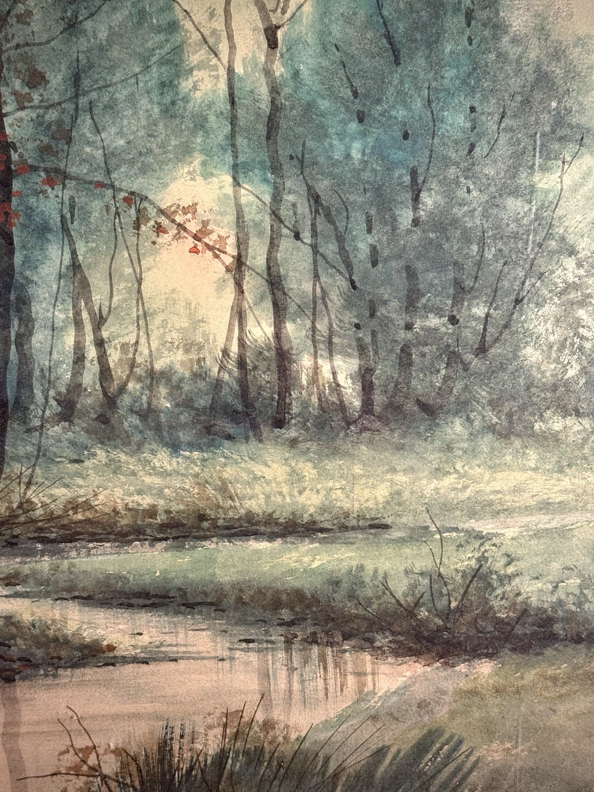 Original Signed Watercolor Landscape Painting Framed Vintage Nature Wall Art
