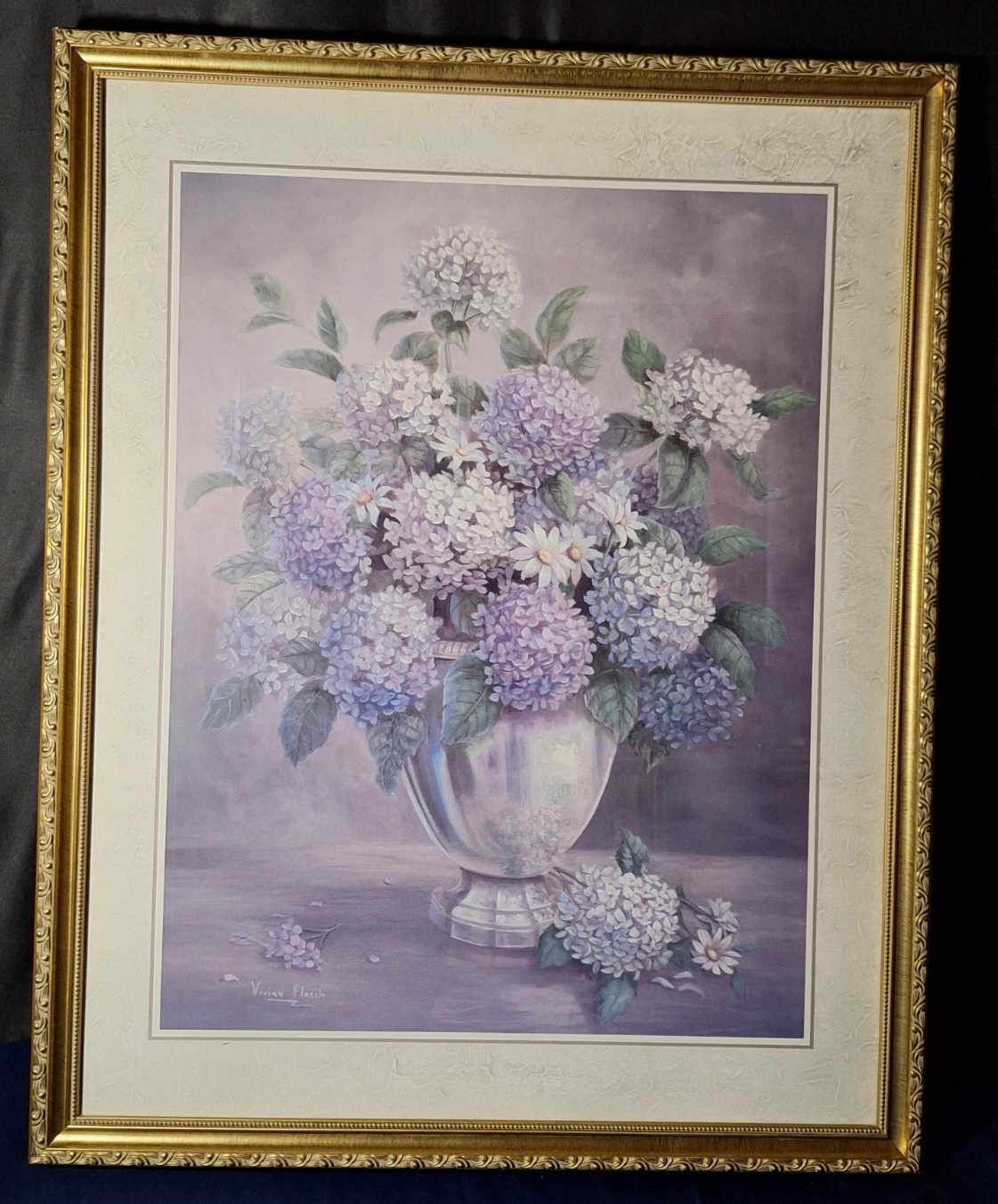 Vivien Flasch ‘Lilacs in Silver I’ Framed Floral Art Print 24×30 Gold Ornate
