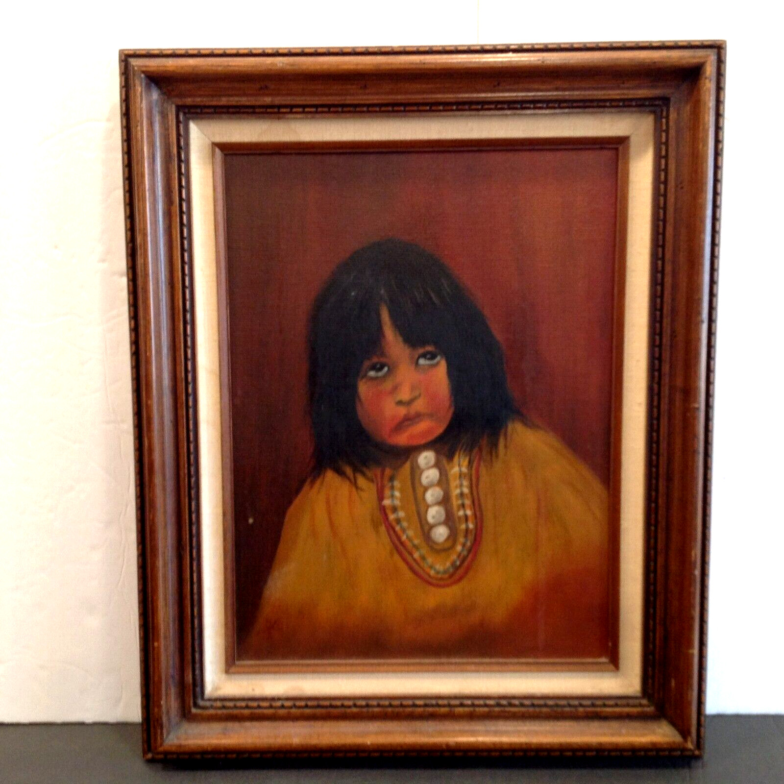 NATIVE AMERICAN GIRL Oil Cardboard Framed Painting Signed Doris Armstrong 1981