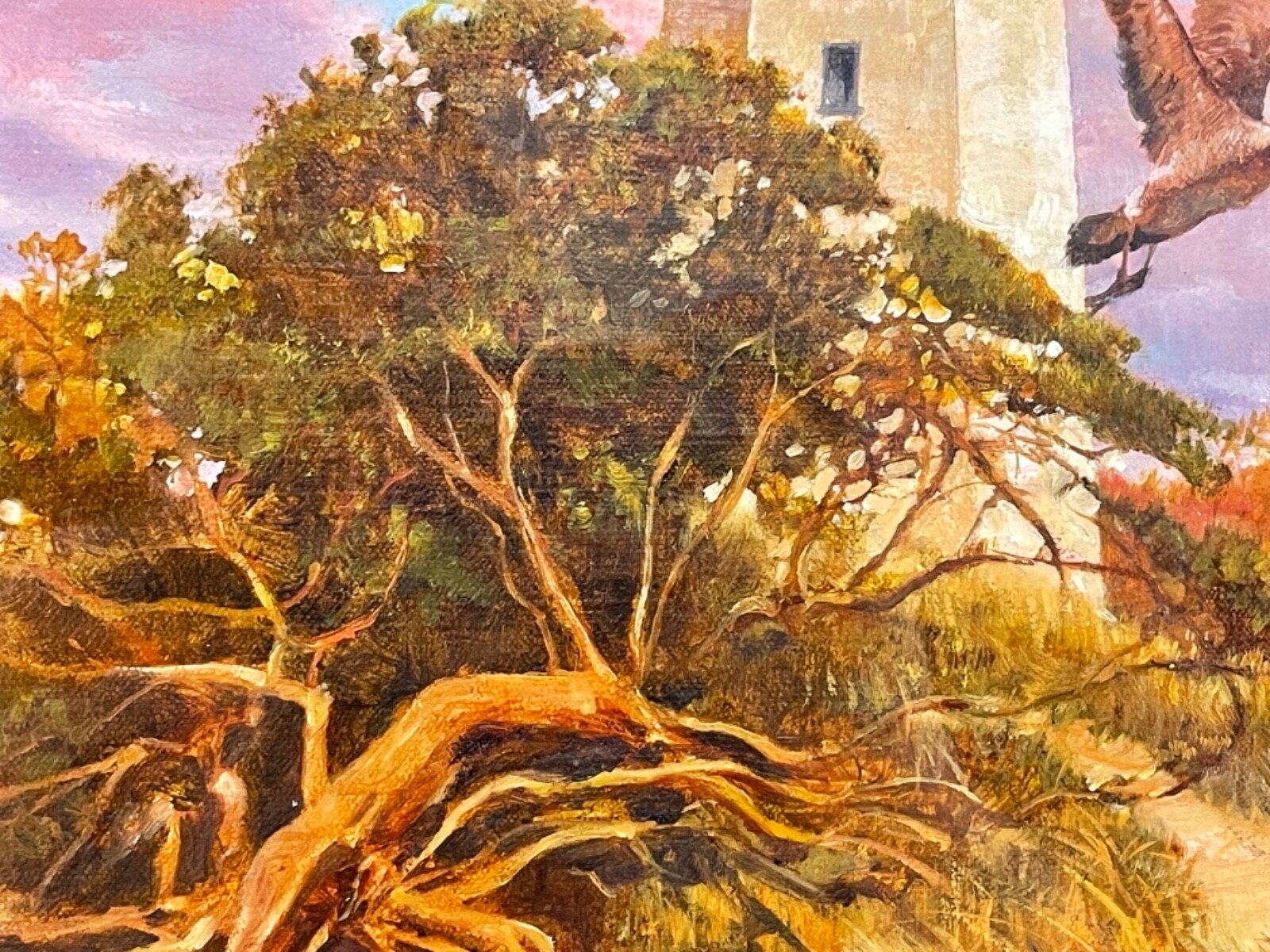 Vintage Sandy Hook New Jersey Lighthouse Framed Painting Signed Lynn