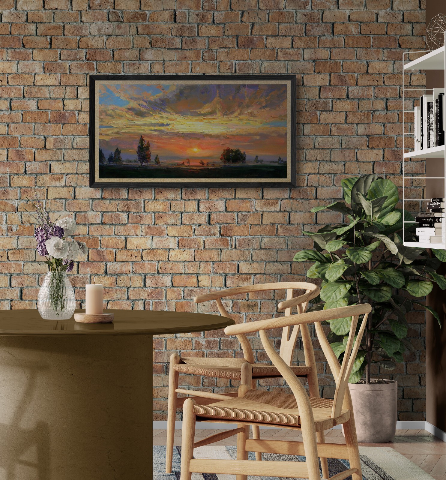 Sunset landscape IMPRESSIONISM original artwork Oil on canvas by A Onipchenko