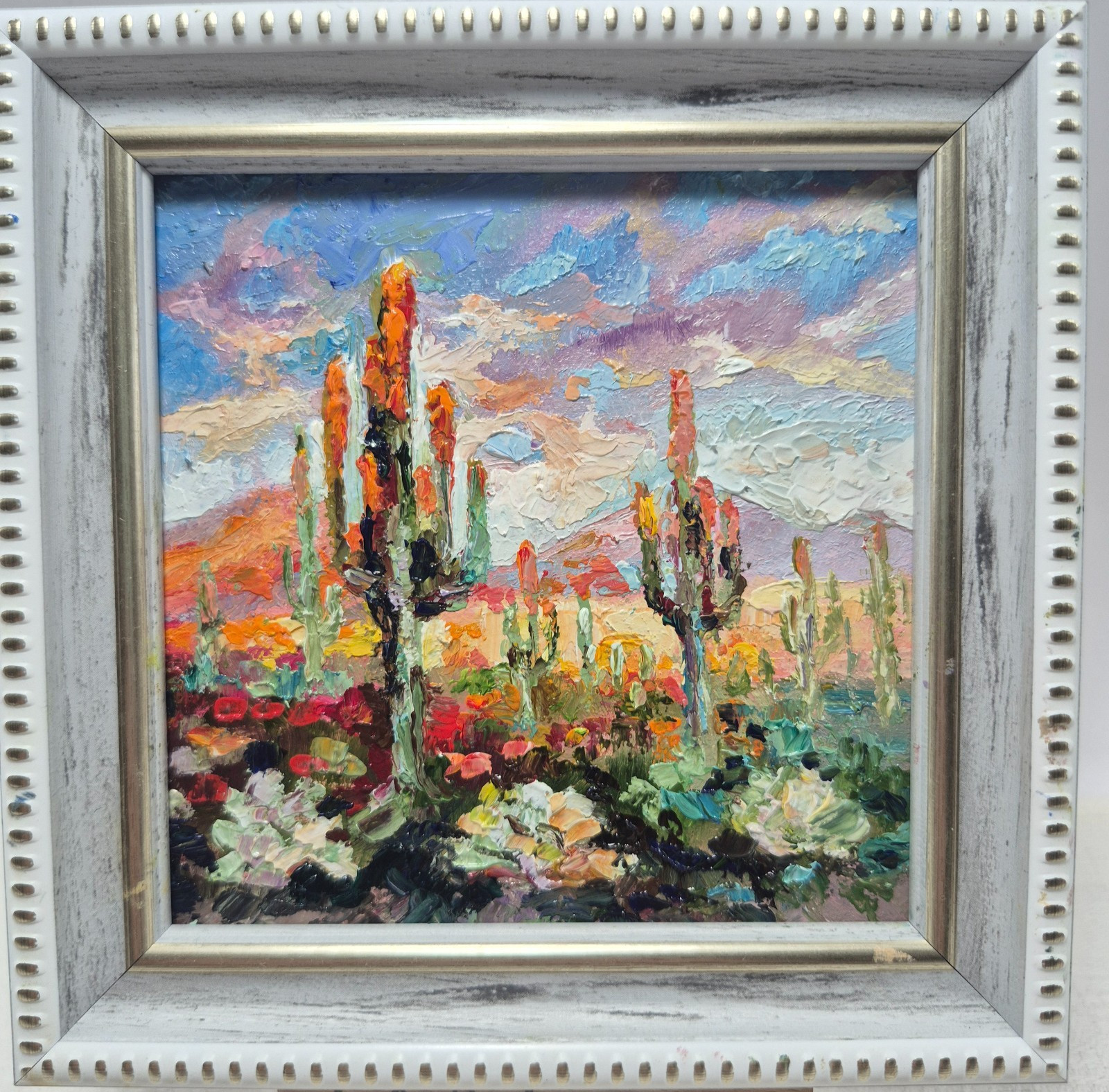 Original oil painting, signed and framed. Mountain landscape. Valley of Cacti4х4