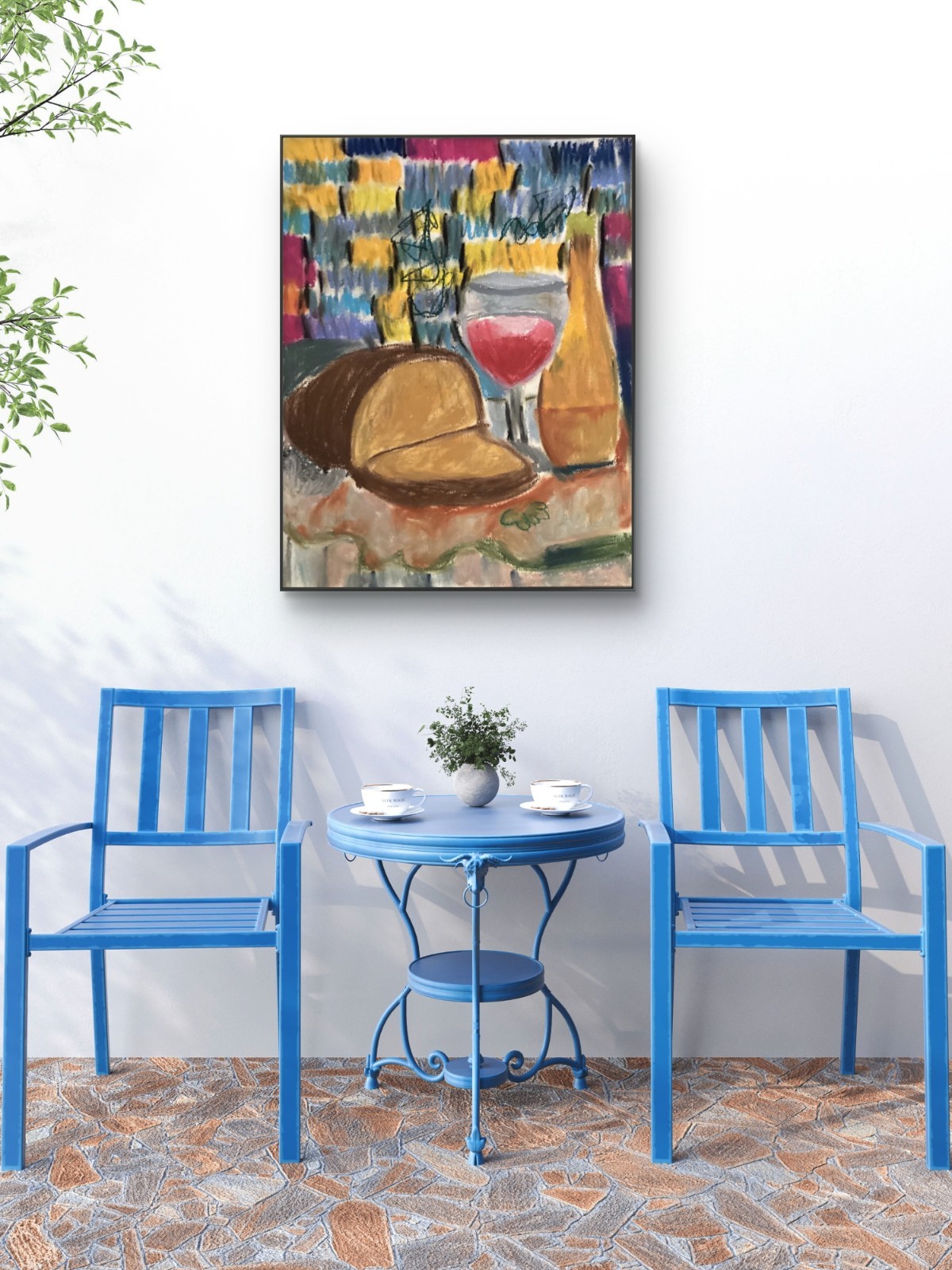 Wine Urban Bread Food Colorful Dinner Tablescape Original Urban Art 11×14 Paper