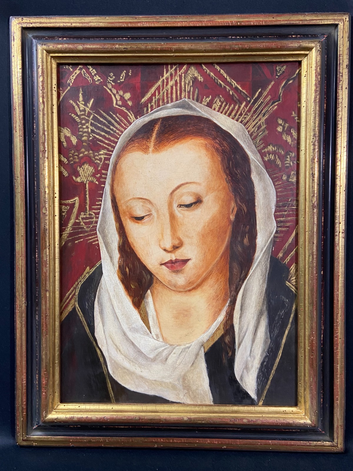 Oil Painting On Panel Portrait Of The Holy Virgin In Prayer