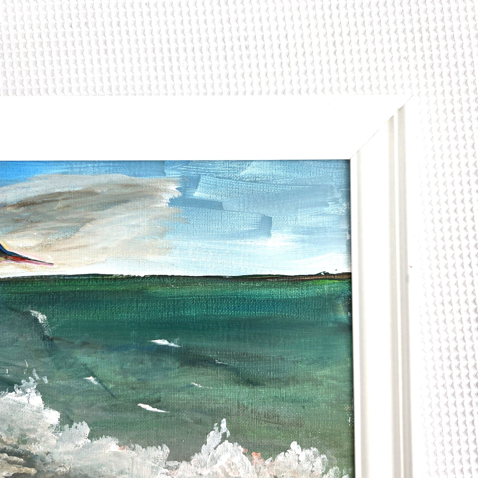 Original Painting Wall Art Blue Heron Frame in Gulf Sea 16.5 x 13.5″ Artist Sign