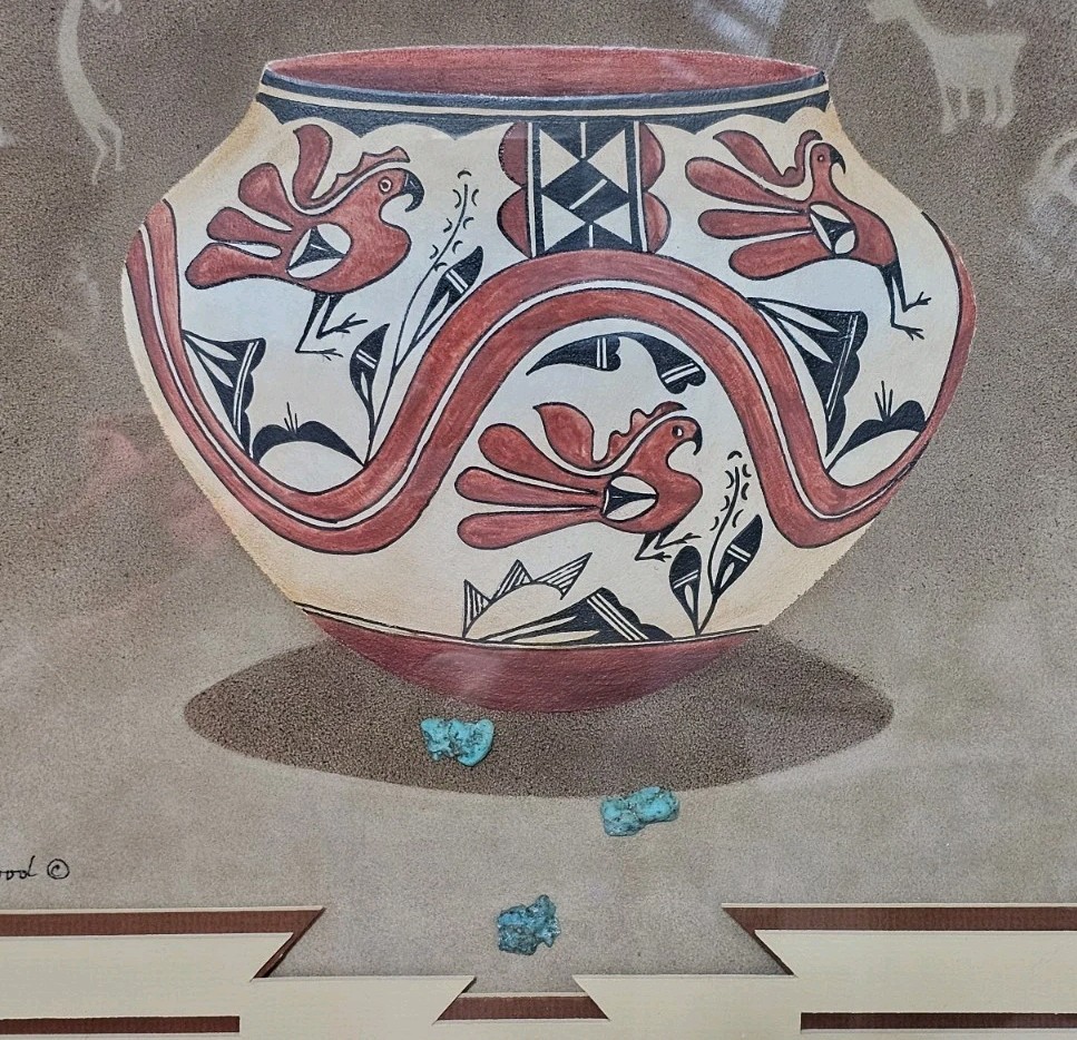 Ron Fleetwood Johnson Southwest Native American Style Painting Turquoise Art