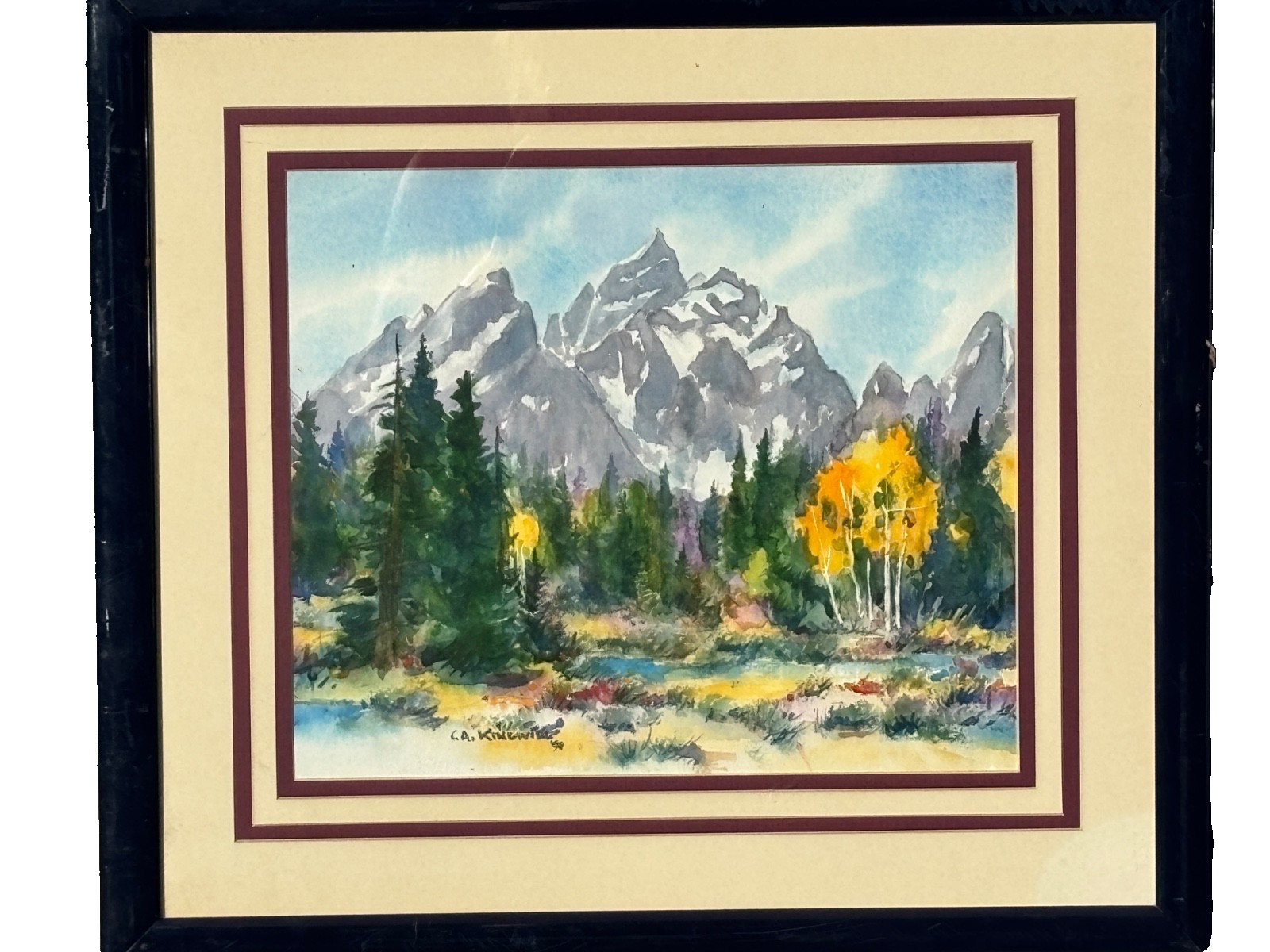 Fred A. Kingwill Wyoming Grand Teton Autumn Landscape Watercolor Painting 1990