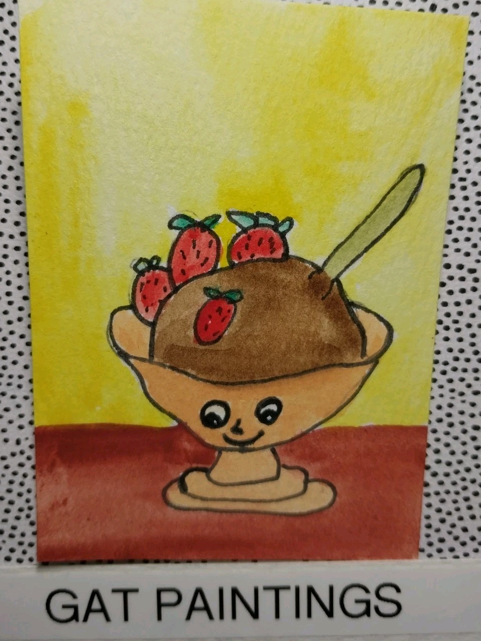 ACEO Original Art Card ATC Watercolor Ice cream Food Dessert Painting By GAT