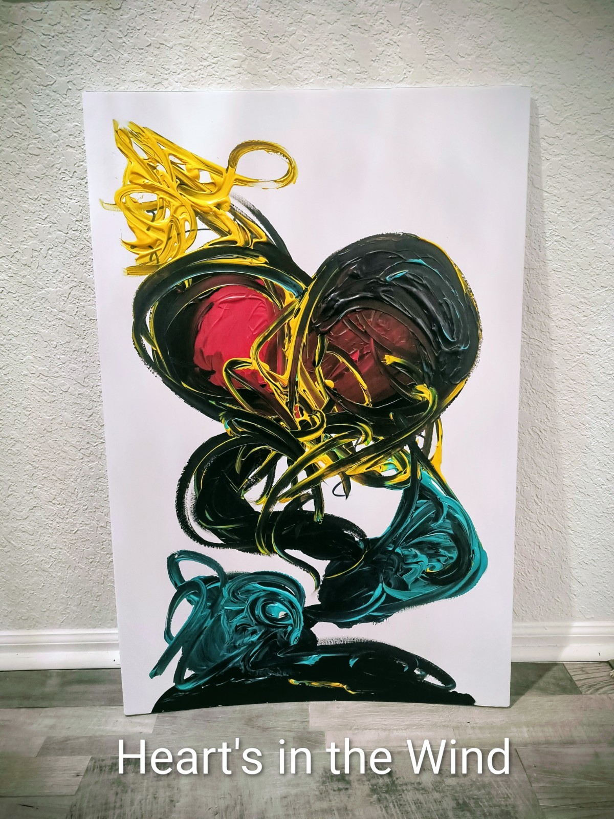Trey Coppland, Heart’s in the Wind Abstract Heart Acrylic, 24+36 in 2026, Signed
