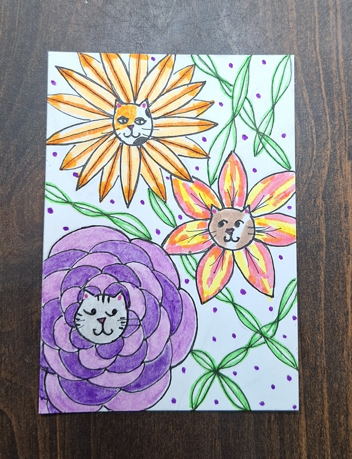 ACEO Original Kitty Cat Watercolor Cartoon Painting by Sandrajean Smith