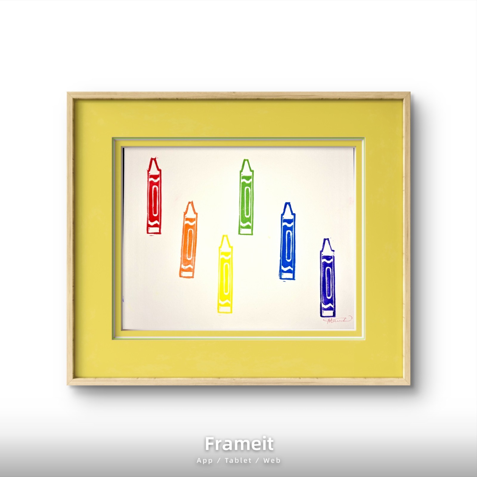 Colored Crayons Linocut Print By Alannah Dyer- Acrylic 8×10 in. Beautiful