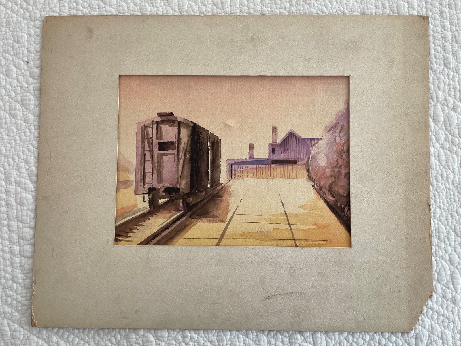 Vintage HAND PAINTED ART Railroad Car Track Depot Cleveland Ohio 1947 Bill Tiell