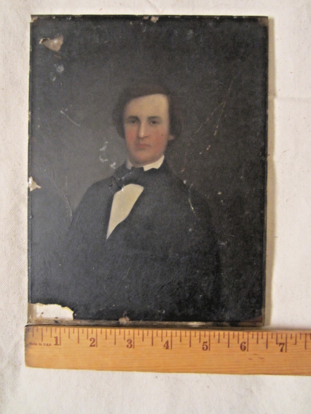 19th C RARE Full Plate Ambrotype Reverse Hand Painting 1800s Man Portrait Framed