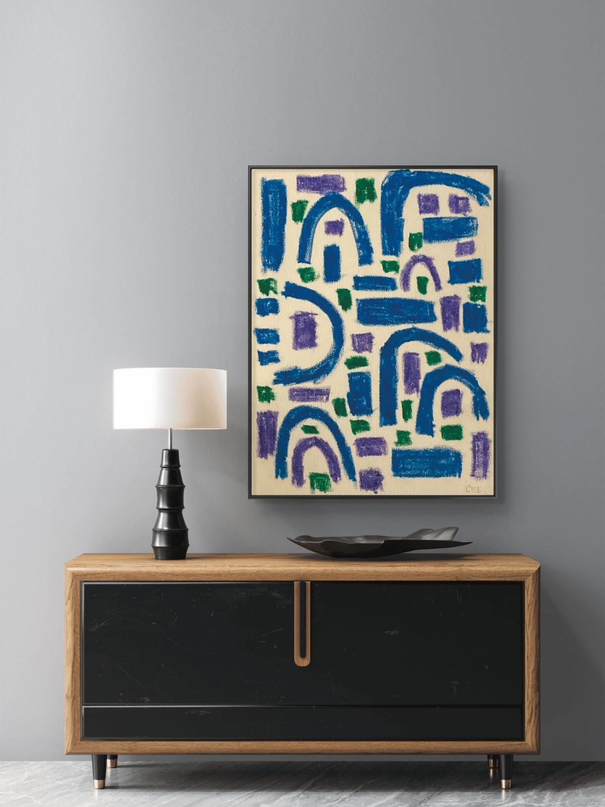 Abstract Geometric Blue Modern Geometric Grid Garden Original 11 by 14 Canvas
