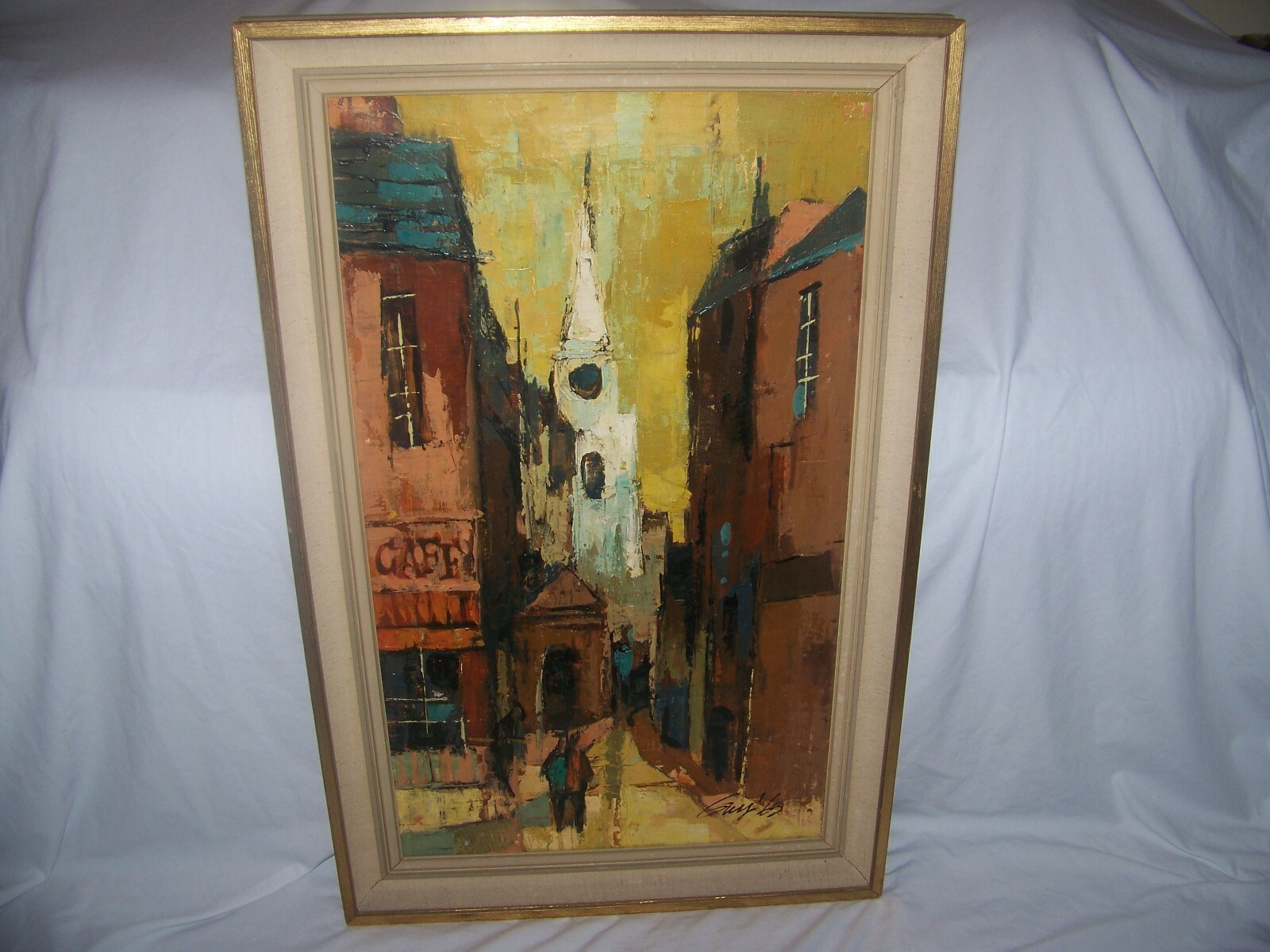 Guy 63? Jack Veltman Gallery Oil Canvas Mid Century Street/Church, Guy Anderson?