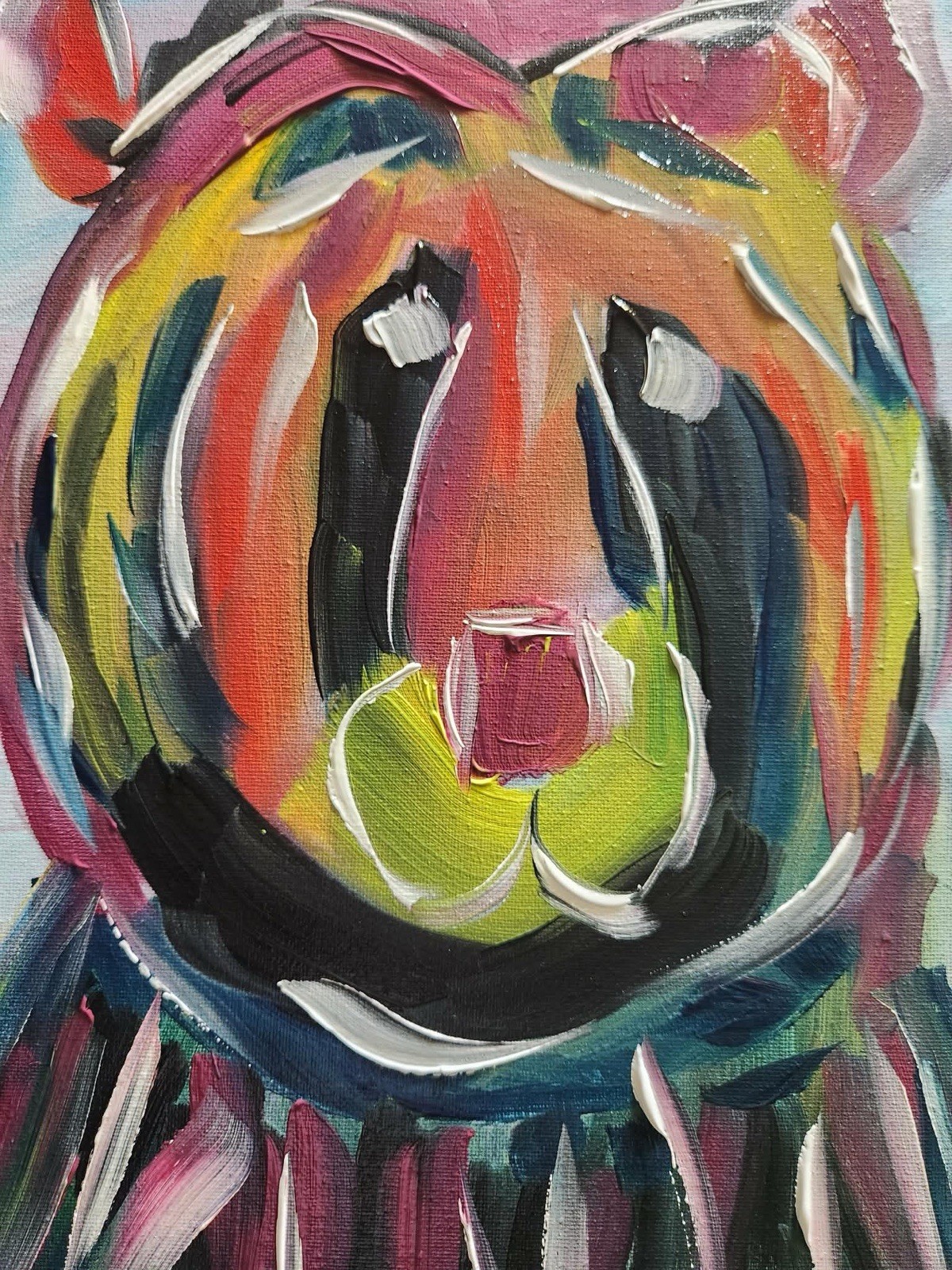 Abstract Bear Multi Color Impressionistic Original Wall Art 14X11 Canvas Acrylic