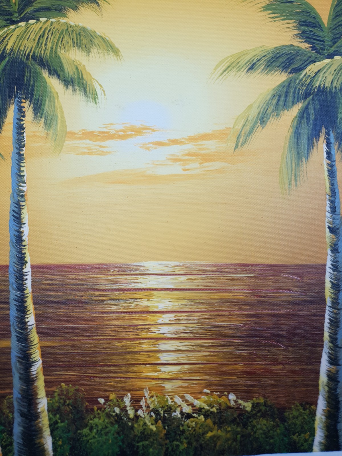 Key West Tropical Palm Tree Beach Original TOCCI Oil Painting 25×21 Art Ocean FL