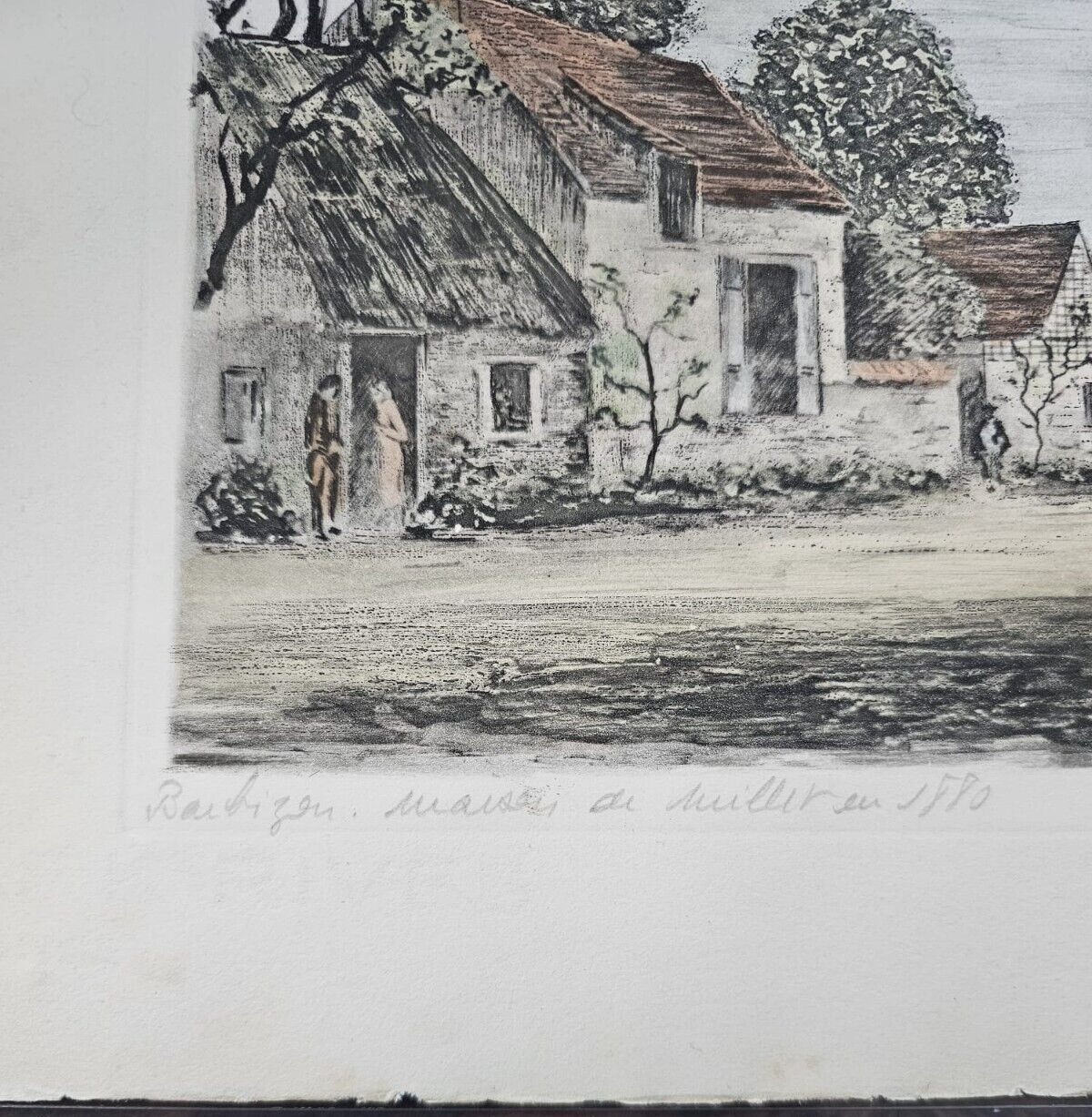 ORIGINAL Signed Fasano Hand-Colored Etching Print Maison de Millet (Sheet Only)