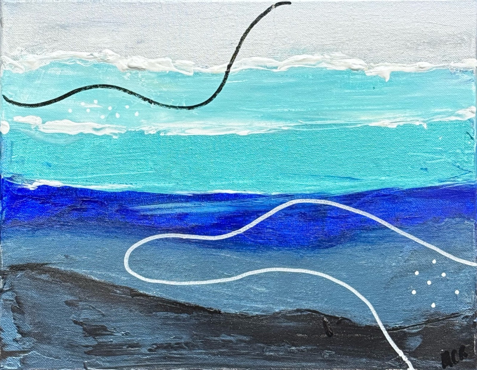 Oceans Below Deep Waters 11×14 Abstract Beach Mixed Media Art Signed by MCR