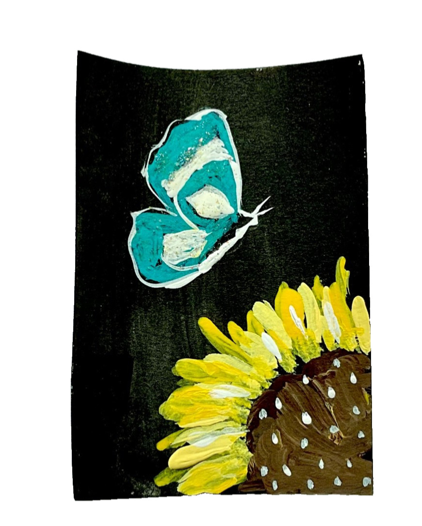 ACEO Original sunflower butterfly “black glitter series 1/5”