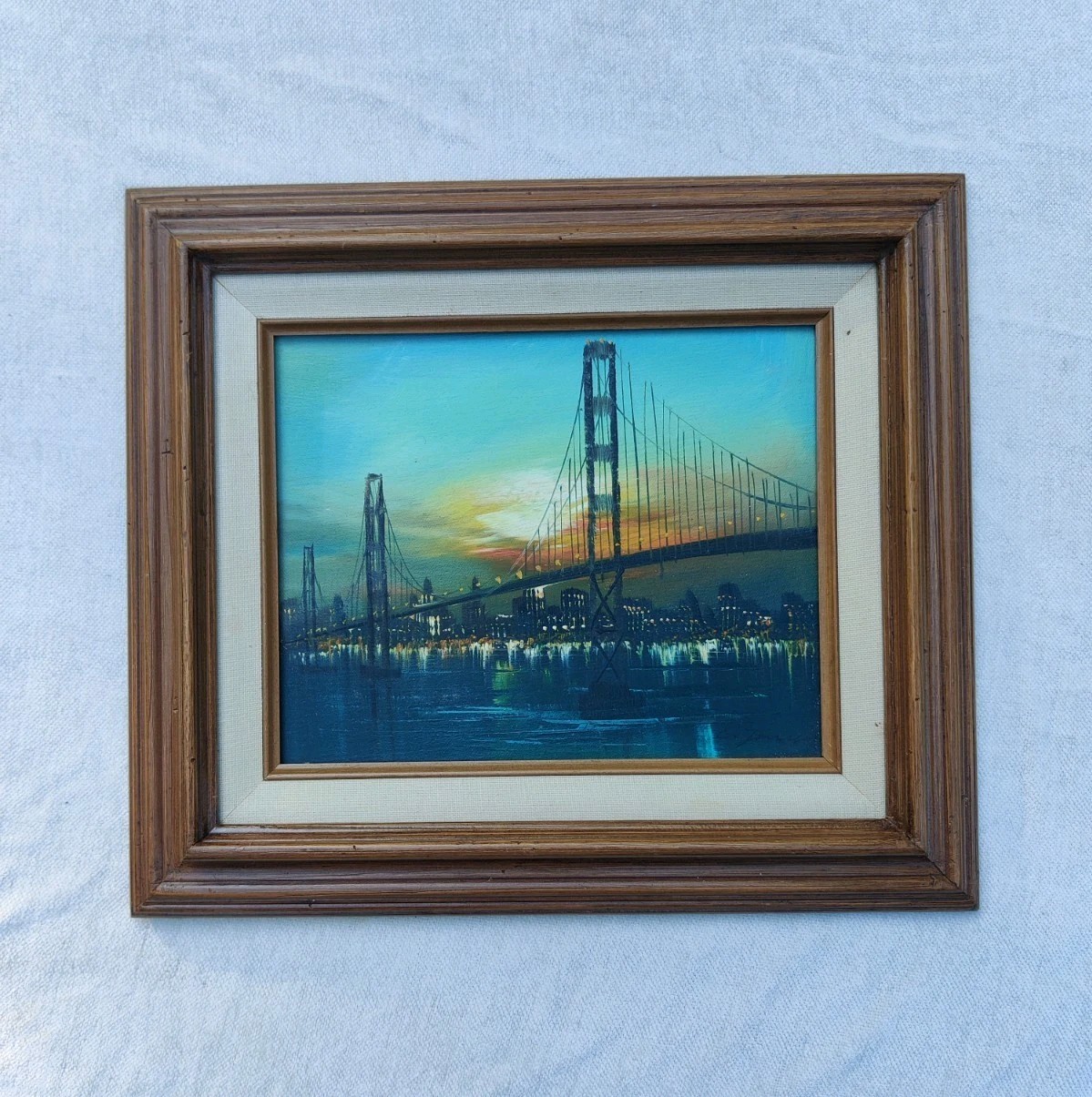 VTG Golden Gate Bridge Oil Painting on Board Signed 13×15″ Framed San Francisco