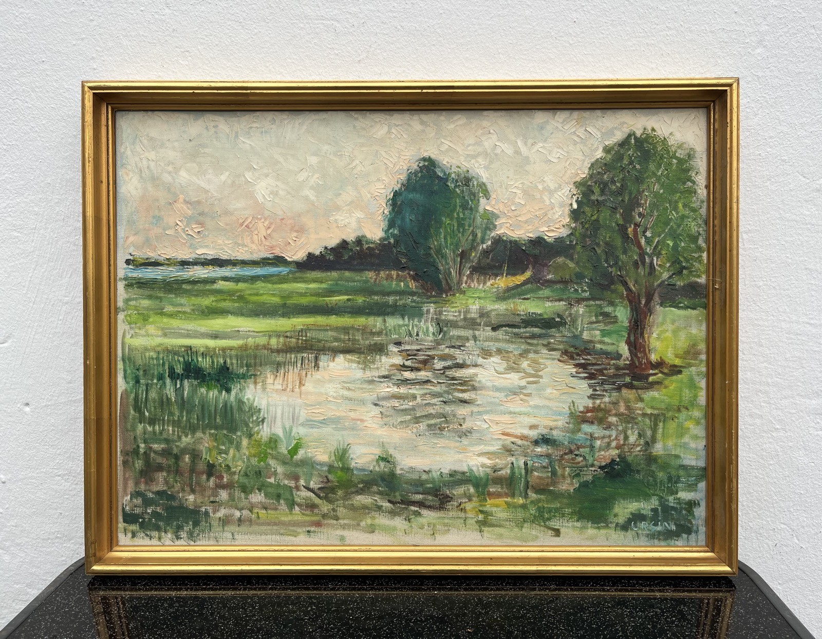 Impressionist Summer Landscape Fields Lake Trees Sky Oil Painting Denmark