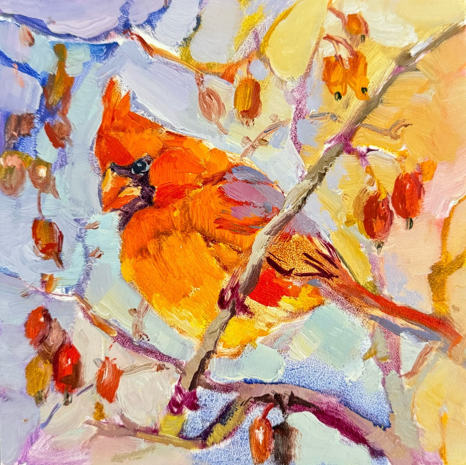 Cardinal Painting Oil Original Painting Red Cardinal Bird Painting Cardinal Art